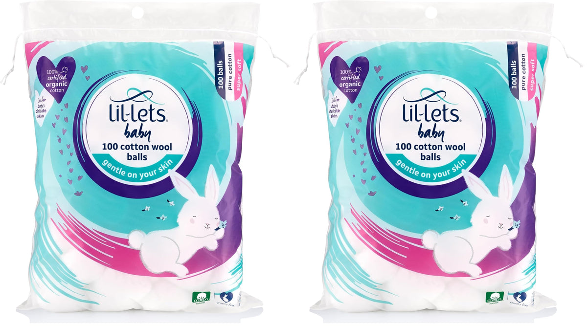 Lil-Lets Baby Cotton Wool Oval Pads, Certified Organic, 100% Pure Cotton Wool, Soft and Absorbent, Gentle on Baby's Delicate Skin, Dermatologically Tested, Ideal for Newborns, Pack of 50 Oval Pads