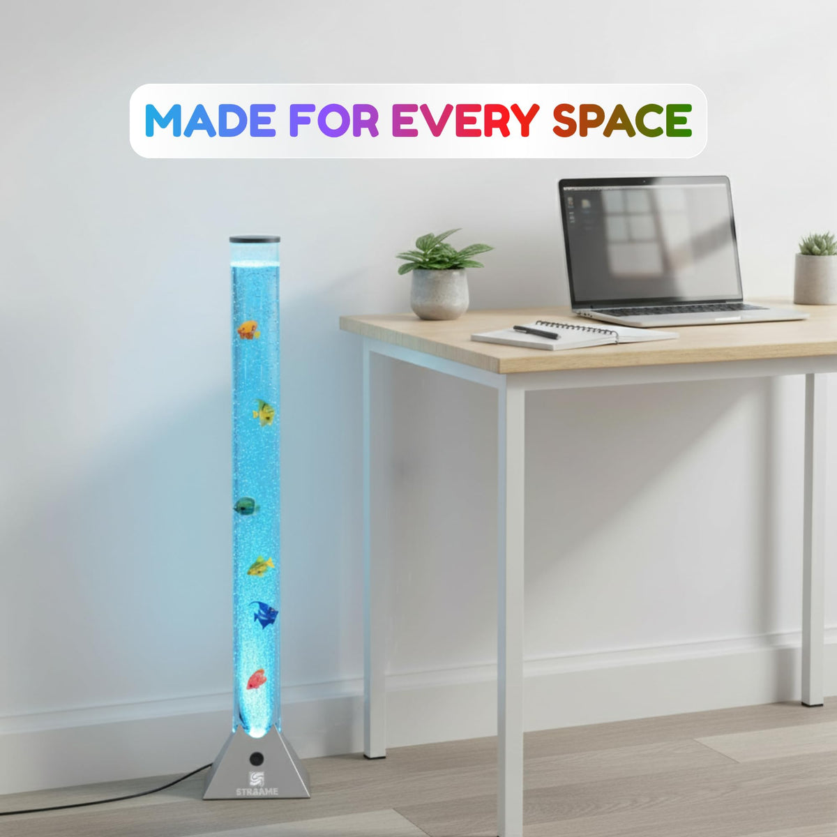 Straame 90cm LED Bubble Fish Lamp, Colour Changing Sensory Lamp, Black Base