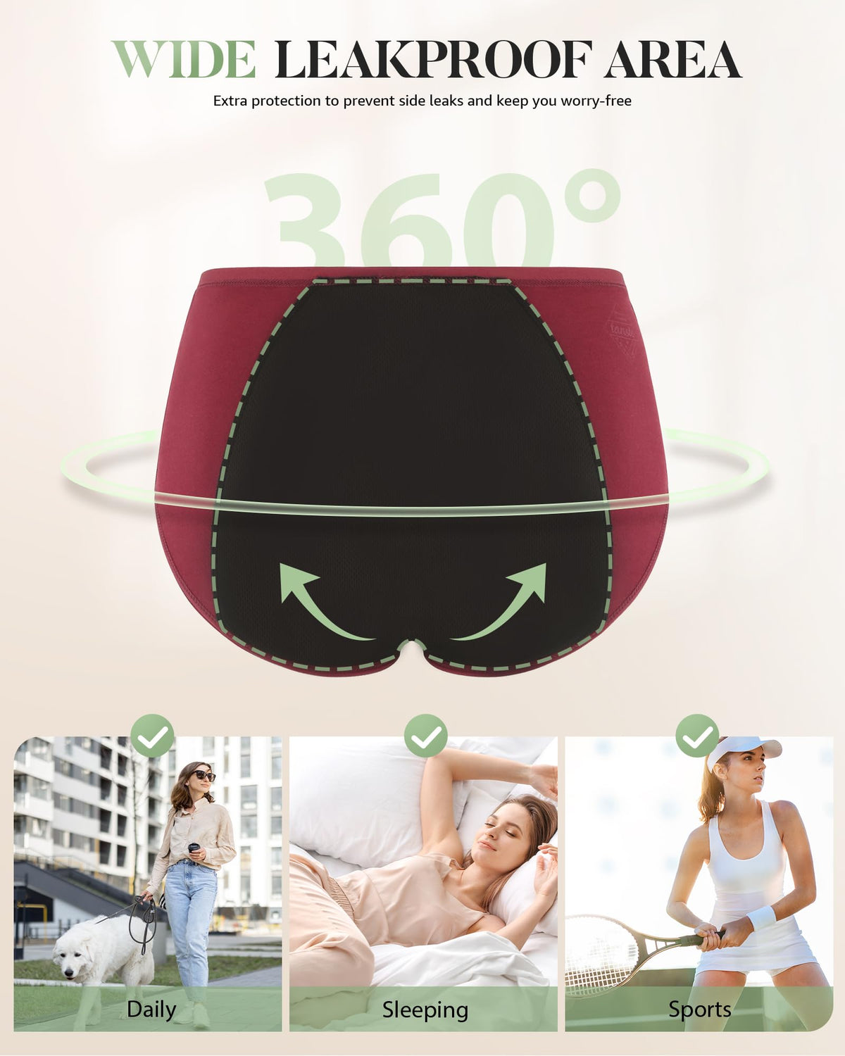 TANSTC Period Pants for Women, Heavy Flow Leakproof Menstrual Knickers