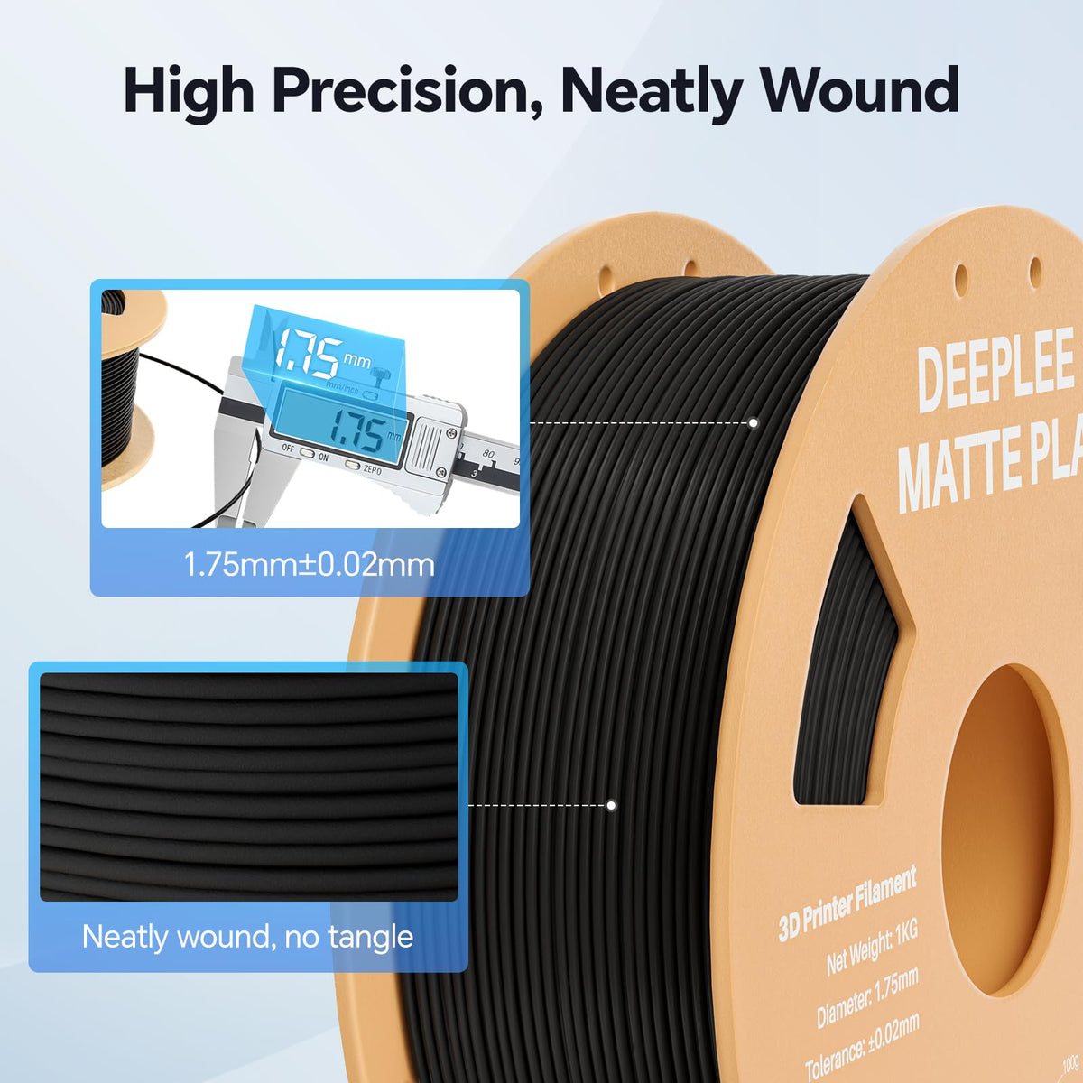DEEPLEE Matte PLA Filament 1.75mm Matte White 1kg