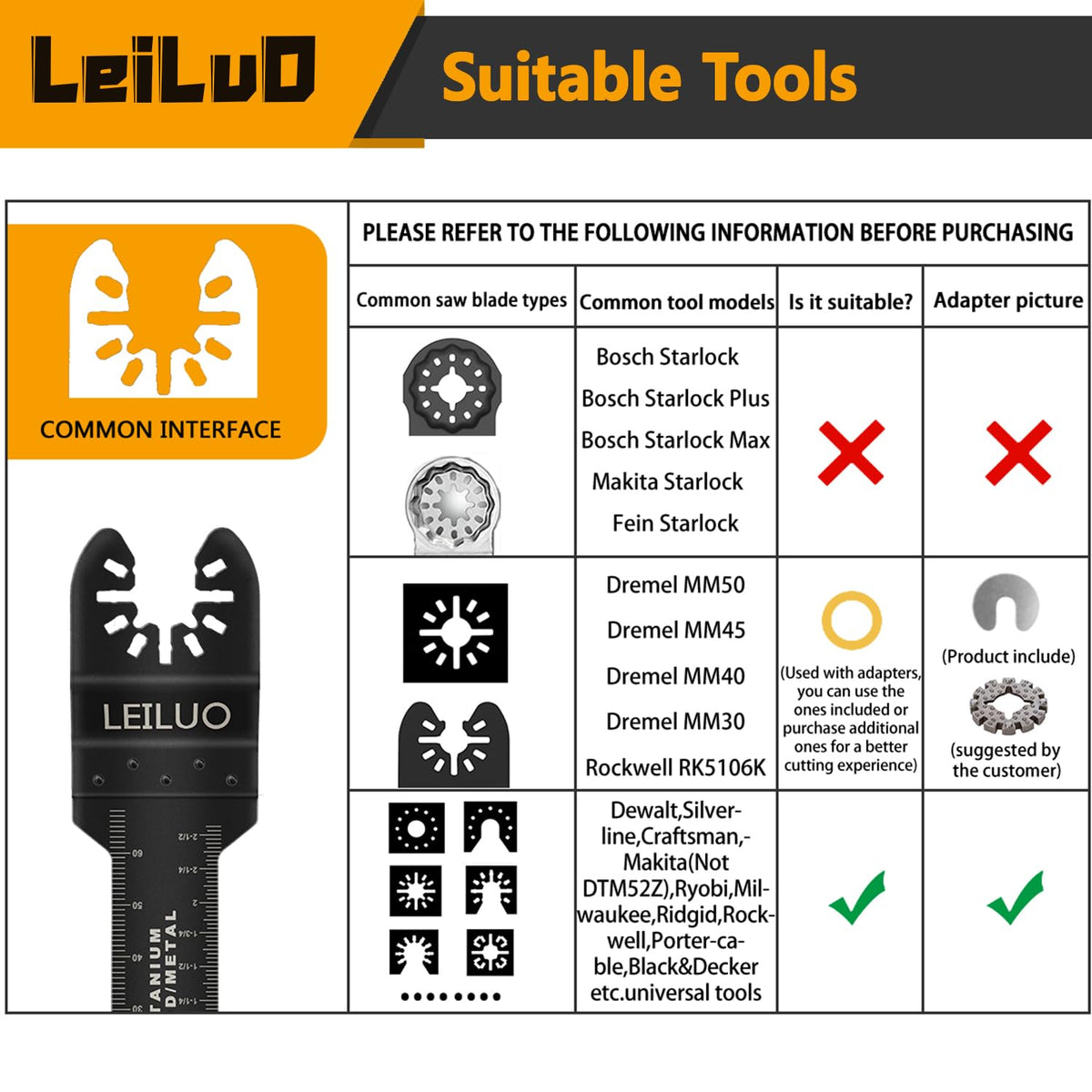 LEILUO 6Pcs Multitool Hook Blade, Multi Tool Hook Knife Blade Set