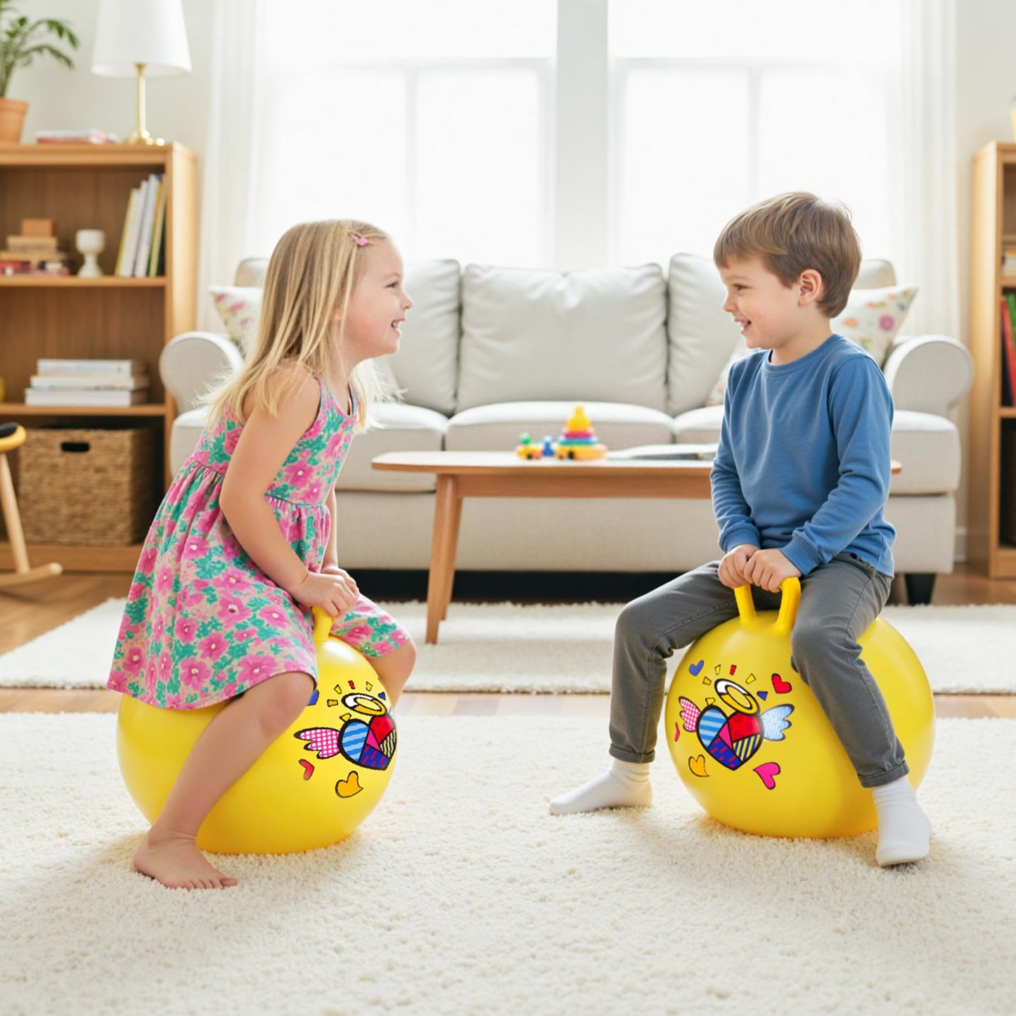 Vastoy 20 Inch Space Hopper Ball for Kids 6-9 Years - Anti-Slip Space Hopper with Hand Pump, Bouncy Inflatable Ride On Toy for Indoor Outdoor Fun, for Children (Blue Eyes)