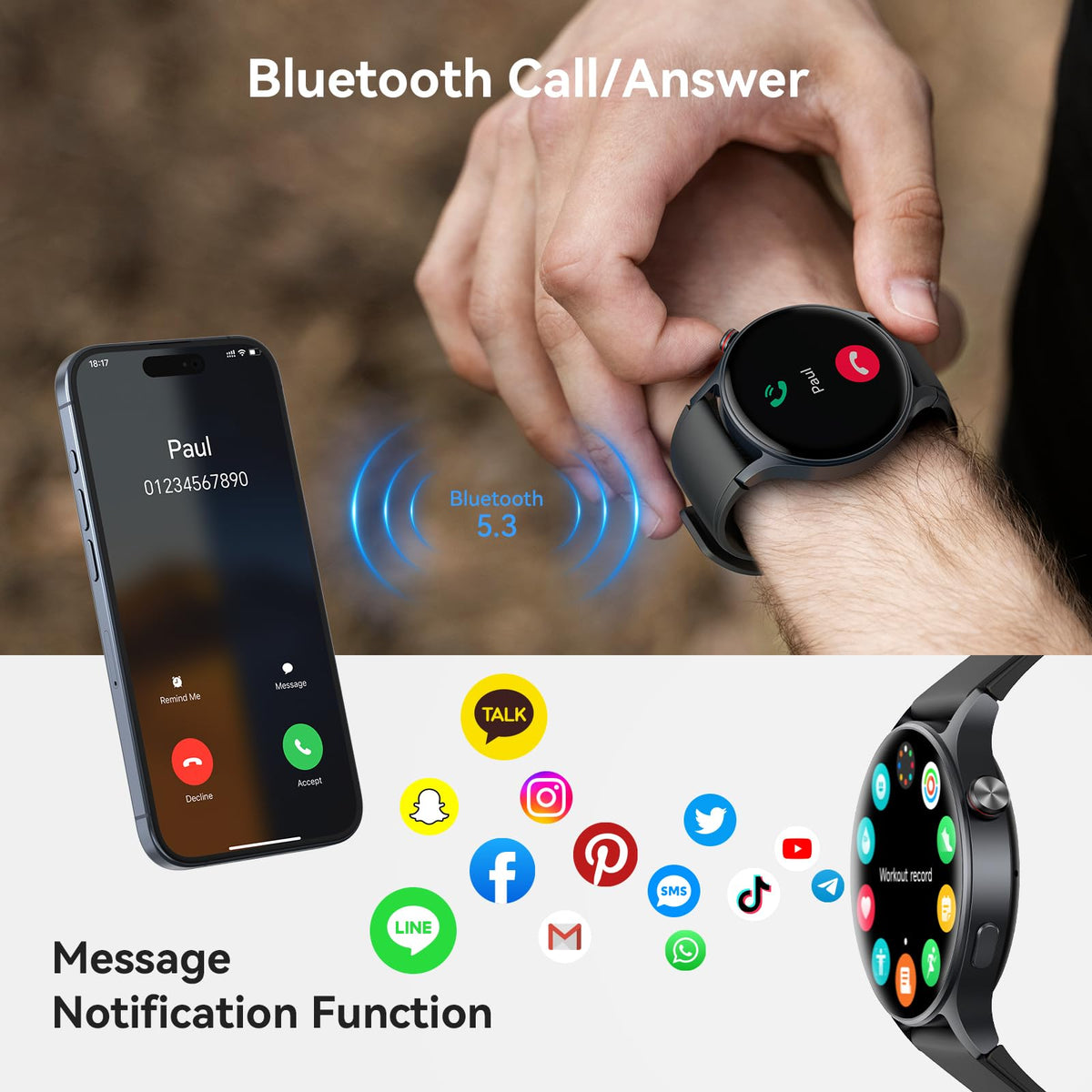 Smart Watch for Women, Answer/Make Call, 1.32'' AMOLED Ultra-Clear Screen Fitness Trackers with Heart Rate/Sleep/SpO2 Monitor, Smartwatch for iPhone/Samsung/Android, 110+ Sport Modes, 3ATM Waterproof