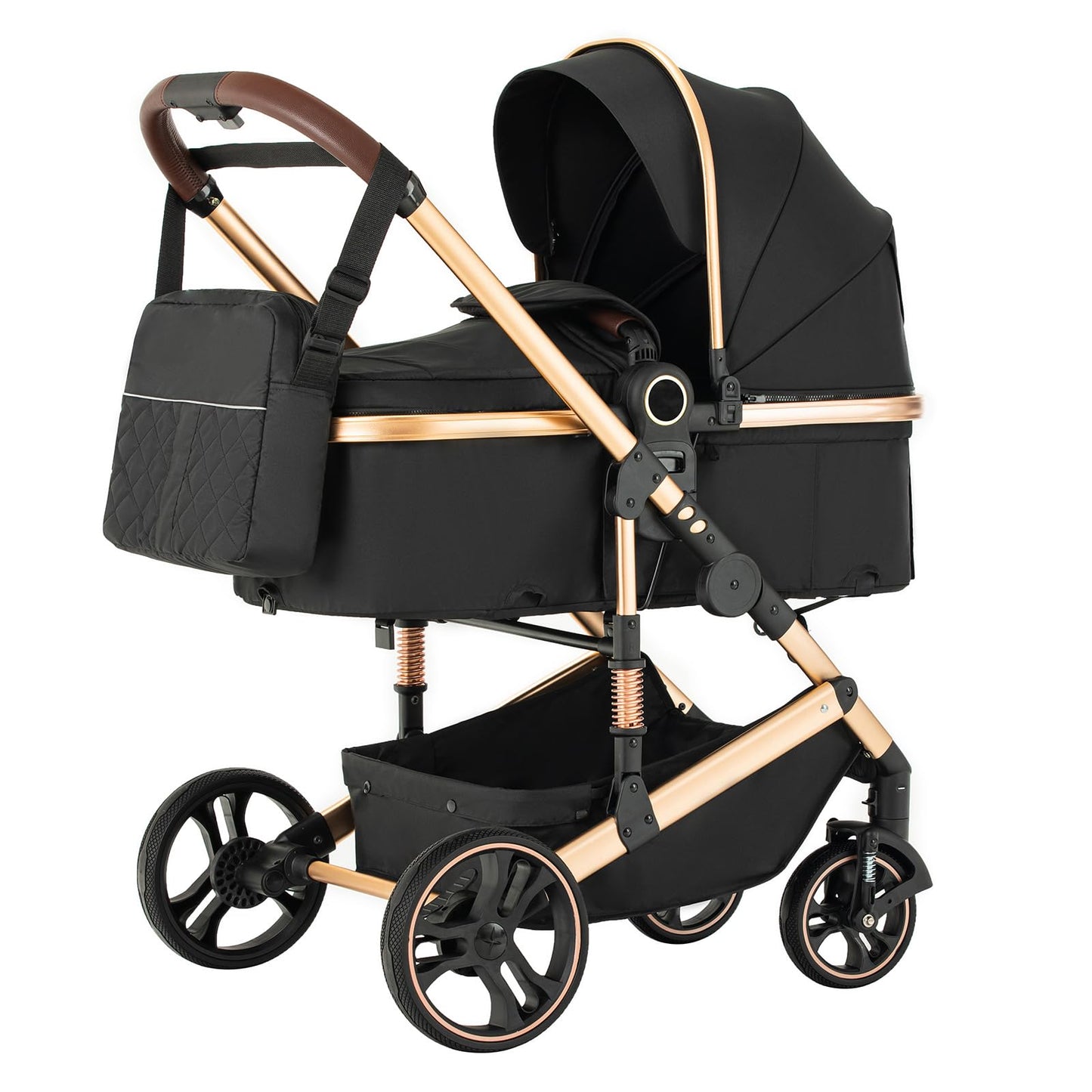 Stroller 3 in 1 Travel System Aluminium Frame High Landscape Combined Strollers Lightweight Folding Pram for Newborns Toddlers 0-36 Months from Birth Aluminium Pushchair (D2/Pink, H2-D)