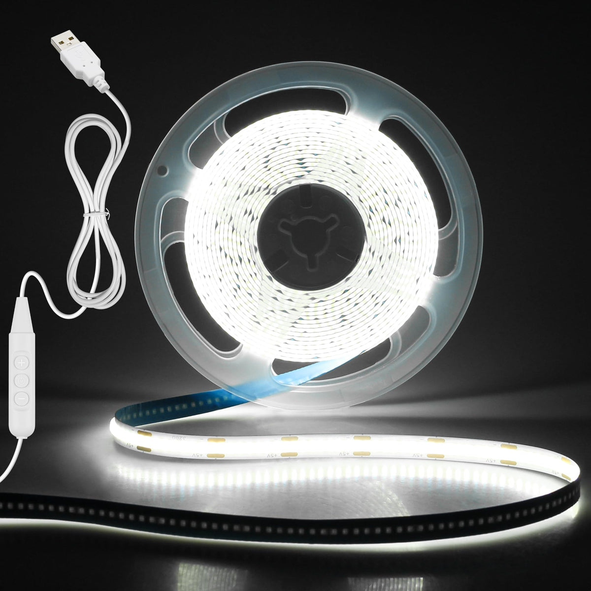 Aclorol 3M COB LED Strip Light Warm White 3000K 5V USB Flexible LED Light Strip 8mm Width Dimmable CRI85+ Dotless Tape Light High Density 320LEDs/M for Bedroom Kitchen Under Cabinet Home Decor
