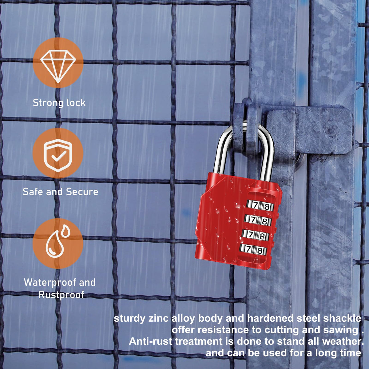 NAGE Padlocks with Code, Combination Lock 4 Digit Gym Locker (1P, Red)