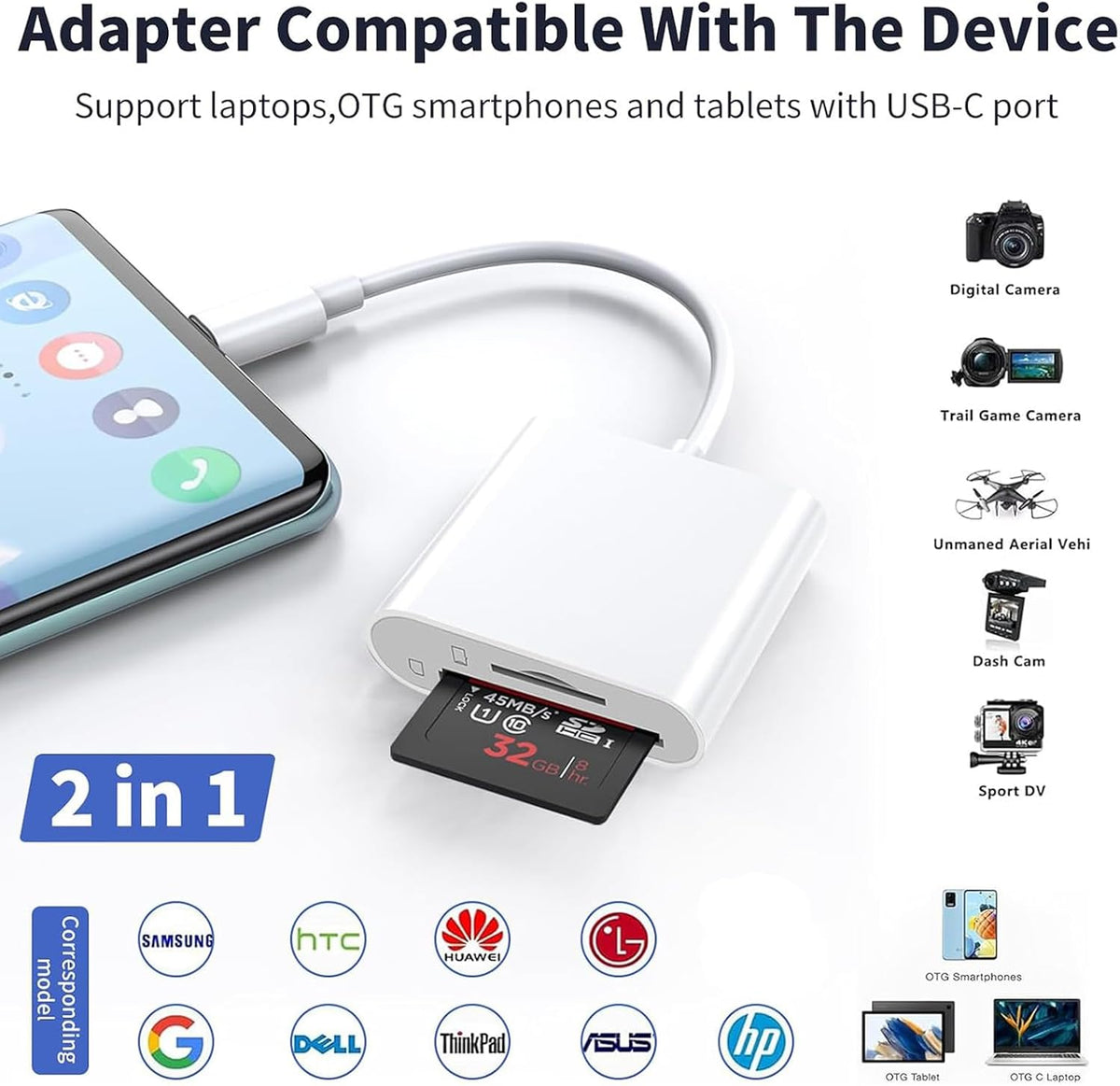 La Brodée USB C SD Card Reader for iPhone, Dual Slot Memory Card Reader
