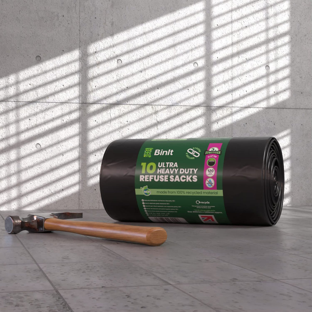 BinIt 20 Wheelie Bin Liners 240 Litre, Eco-Friendly, Bin Bags, Refuse Sacks, Recycled, Strong & Secure, Tear Resistant, 30 μm, Perfect for Standard 240L Wheelie Bins