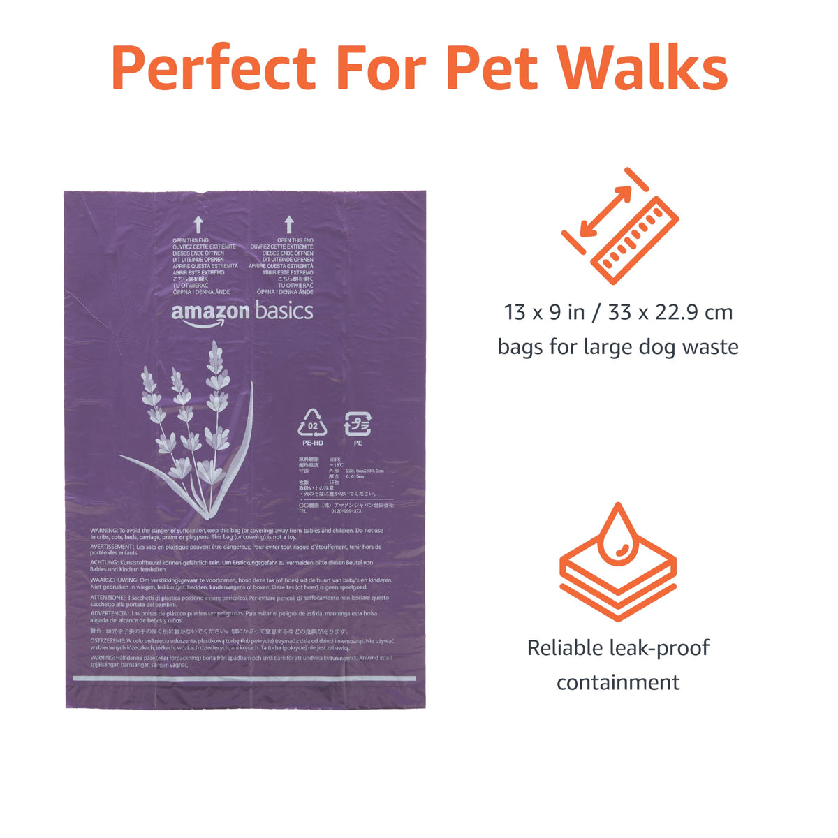 Amazon Basics Dog Poop/Waste Bags without Dispenser, Lavender, 300 Bags (20 Packs of 15 Bags)