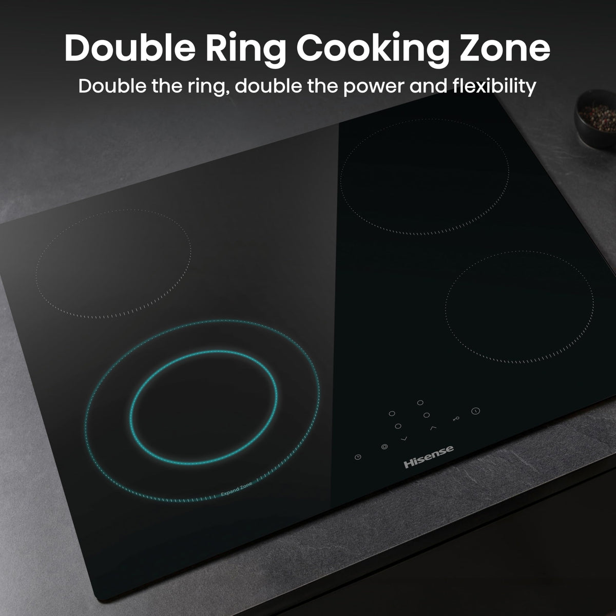 Hisense E6432C Built-in 60cm Electric Ceramic Hob with Child Lock, Touch control, Timer Function - Black 7200W, 20 x 24 x 2 inches (L x W x H)