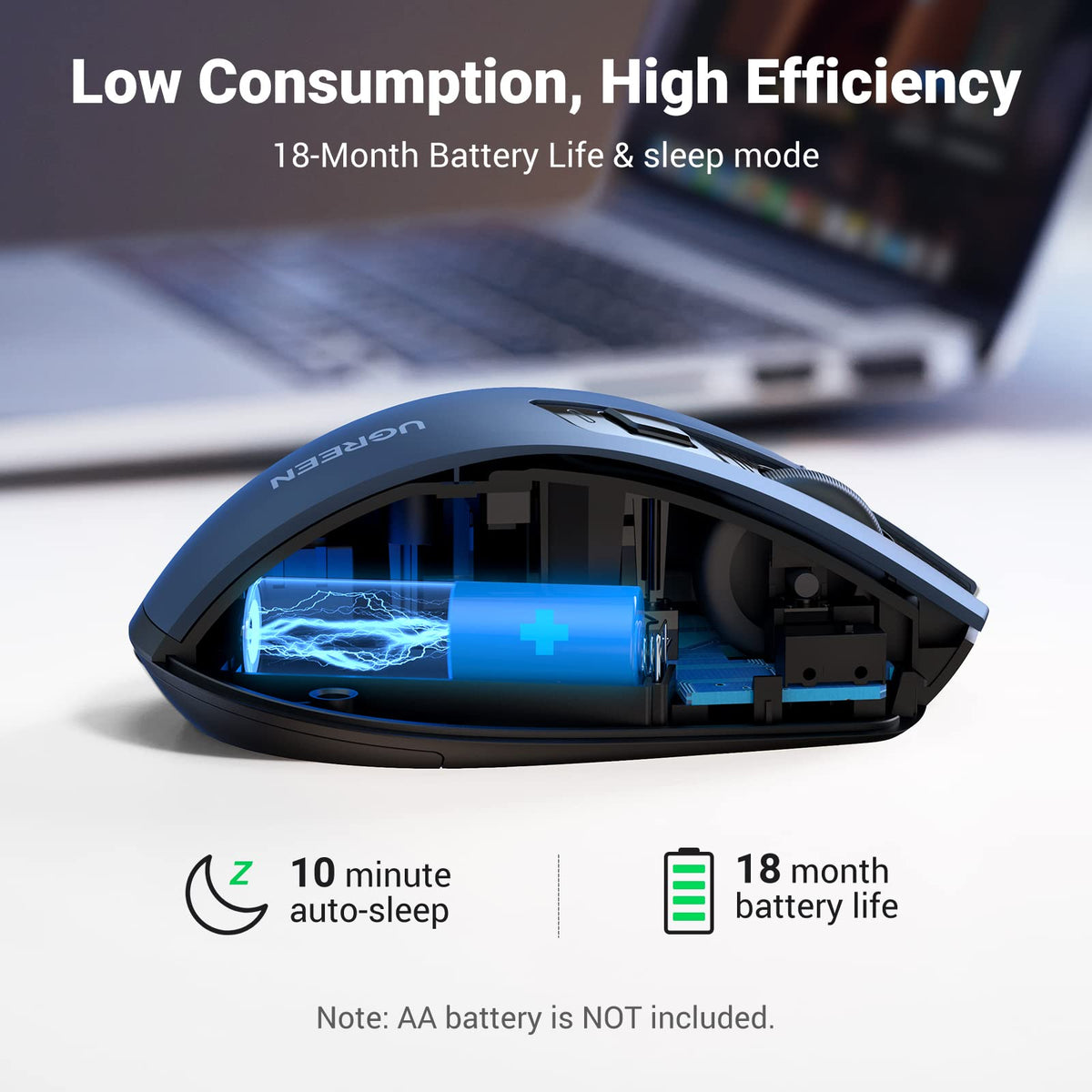 UGREEN Wireless Mouse, 40dB Silent Computer Mouse, Ultra-long Battery Life