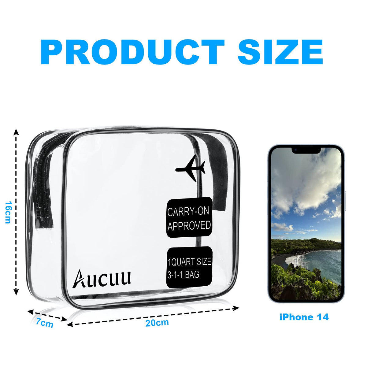 Aucuu Clear Toiletries Bag, 3 Pack PVC Waterproof Toiletries Carry Pouch, TSA Approved Travel Toiletry Bag with Zipper, Multi-Size Cosmetic Makeup Bags for Men, Women and Kids - Travel Business