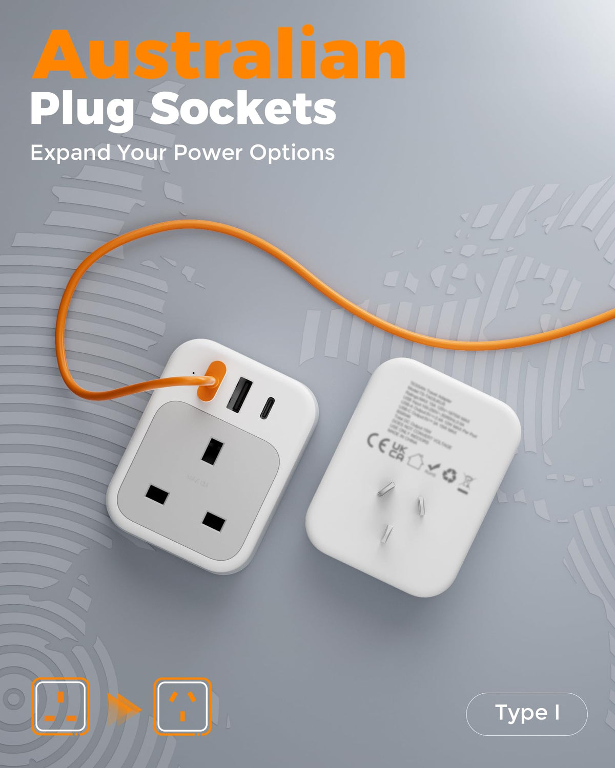 TESSAN UK to Italy Plug Adapter, Grounded Type L Travel Adaptor with USB C