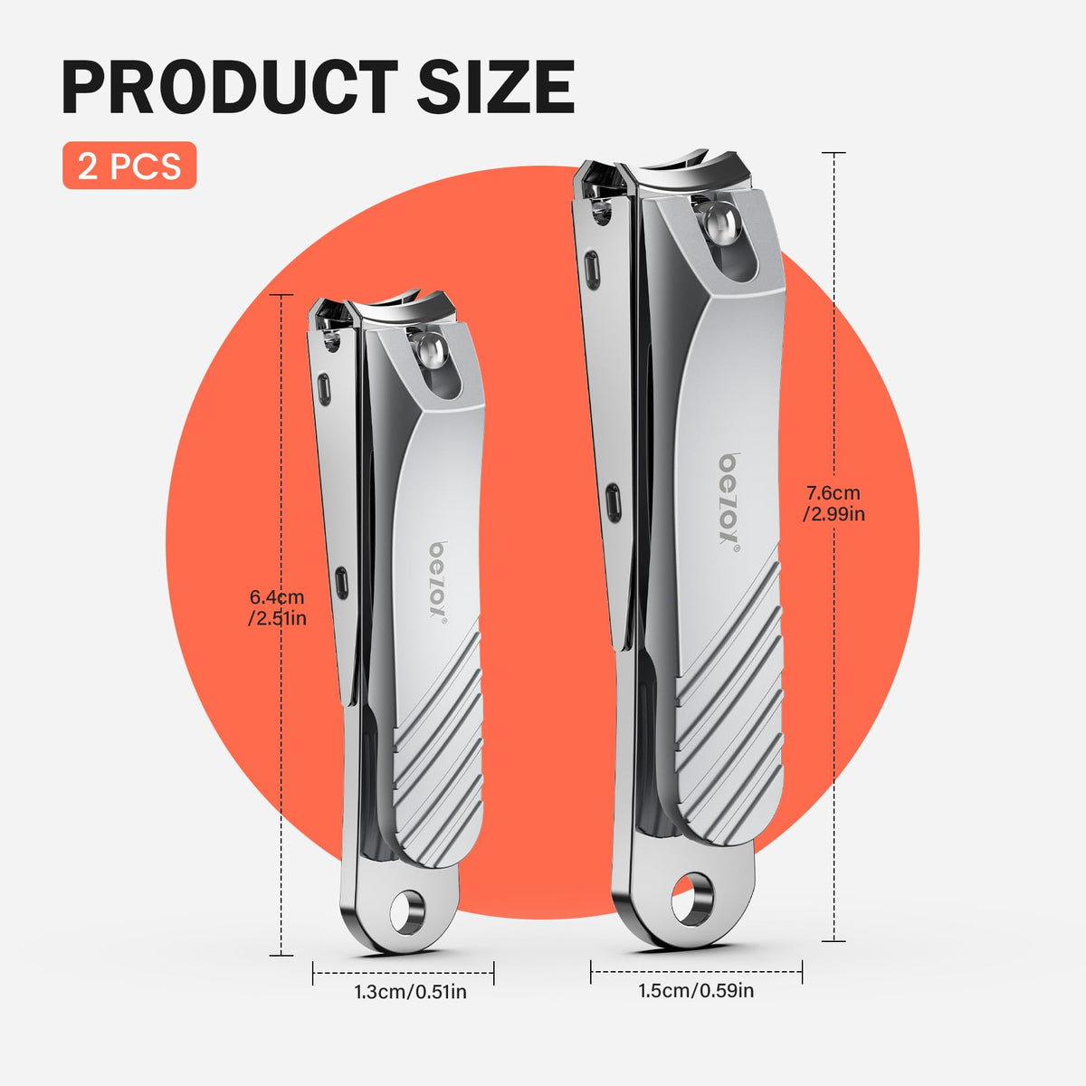 BEZOX Well-Made Nail Clipper Set 2 Pcs, Wide Jaw Opening Nail Clipper for Fingernail and Toenail, Premium Stainless Steel Sharp Sturdy Finger Nail Clipper