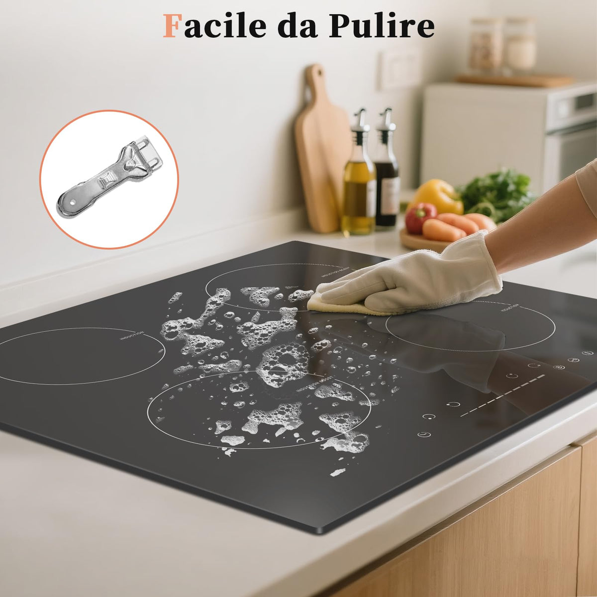 Noxton Plug in Induction Hob, 4 Zones Electric Hob 60cm, Touch Control with Child Safety Lock,UP to 99 Min Timer Black Crystal Glass