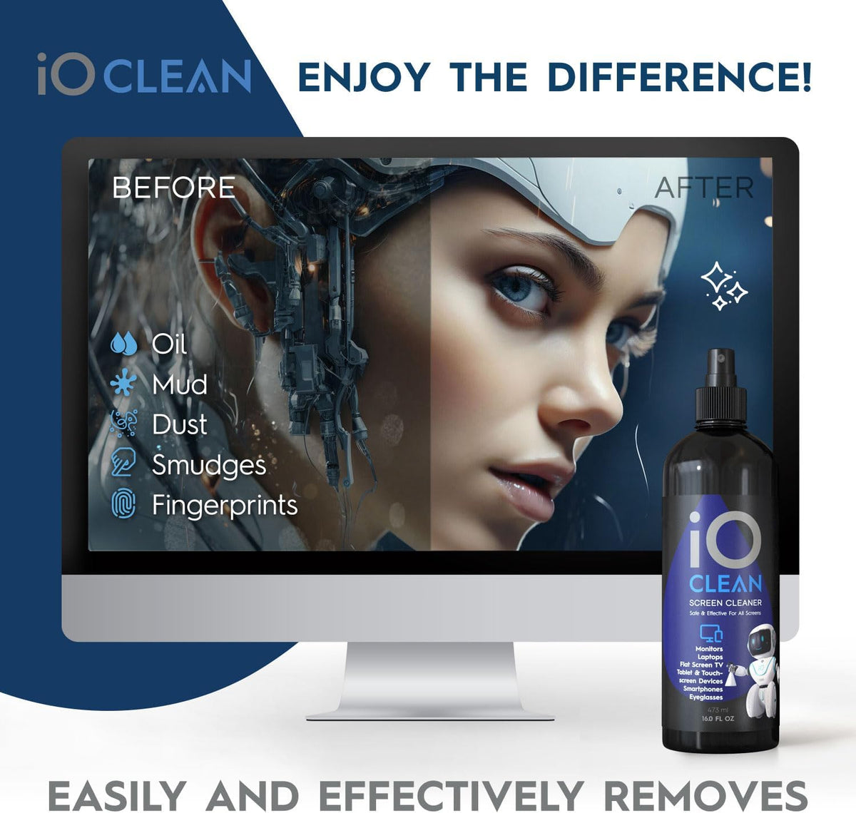 iO Clean 473ml Screen Cleaner Spray Kit for LCD, LED and OLED Displays
