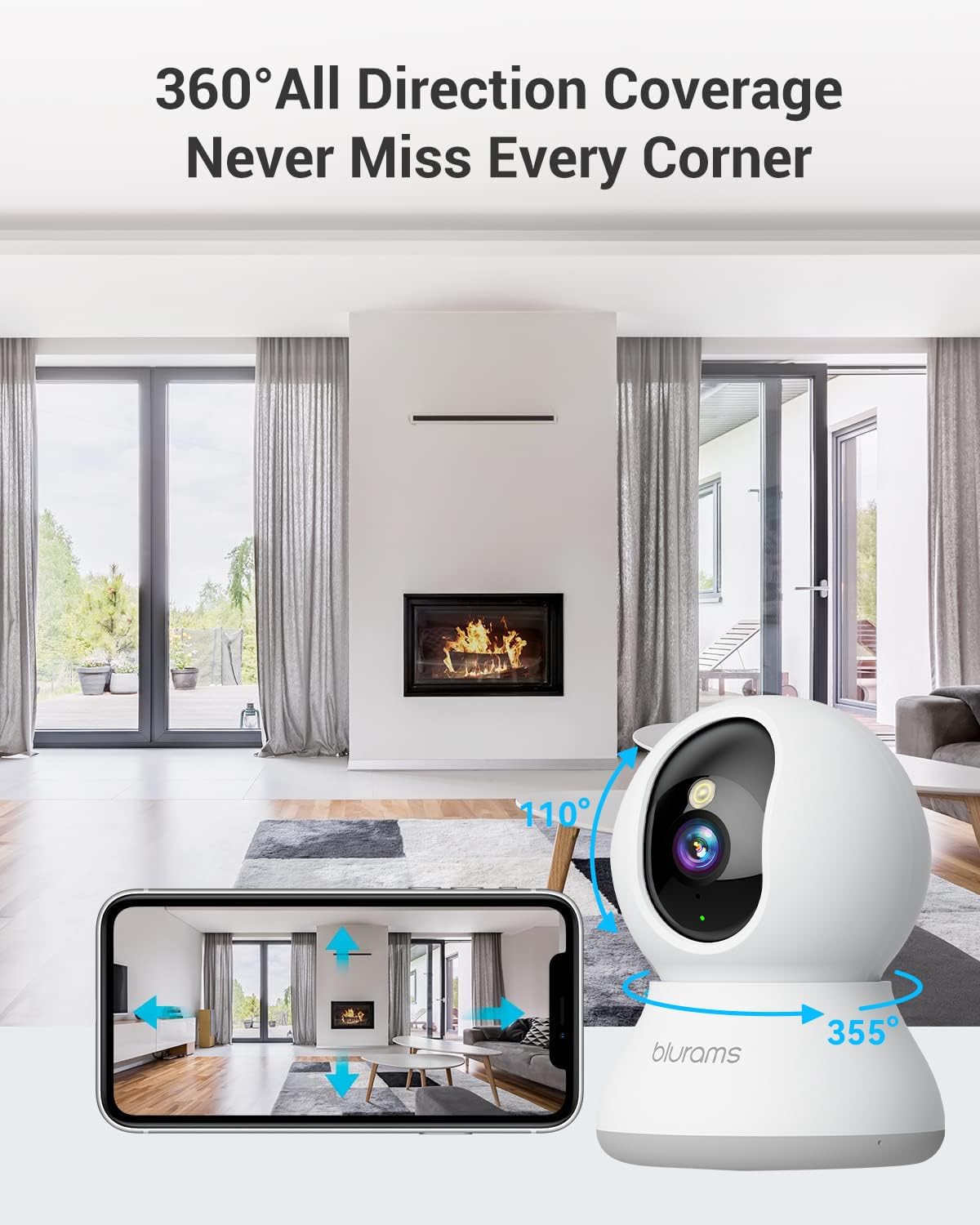 blurams Pet Camera 2K, Indoor Cameras, Dog Camera, 360° Home Security Cameras, Color Night Vision, Motion Tracking, 2-Way Talk, Cloud&SD, APP Control, Compatible with Alexa