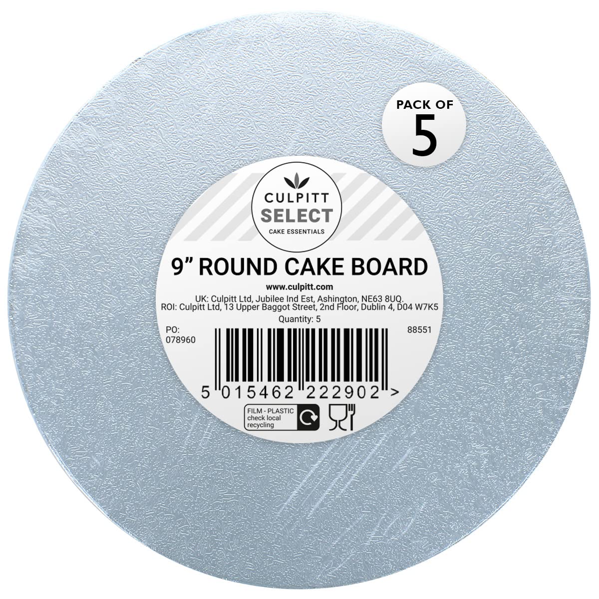 Culpitt Select 10" Cake Boards, Square, 12mm Thick Lightweight Presentation Plate For Celebration Desserts, Birthday Treats, Cupcakes, and More! Strong, 10 Inch, Pack Of 5