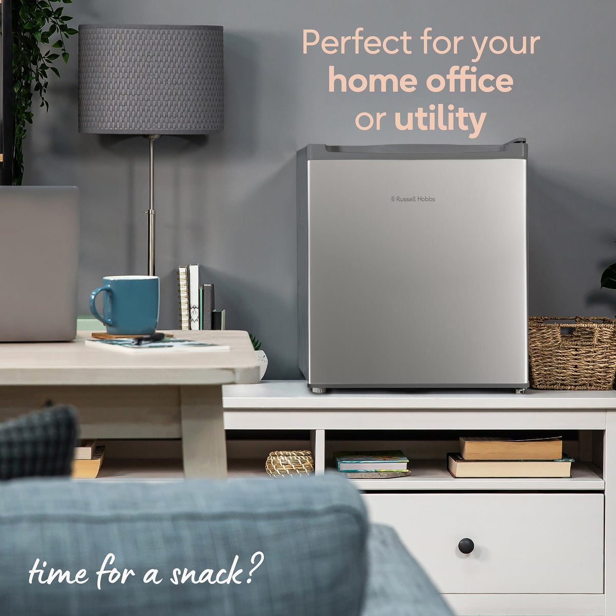 Russell Hobbs Table Top Larder Mini Fridge 66L Capacity, Reversible Door & Adjustable Feet, 0 to 8 Degrees Manual Temperature Control, Silver RH67TTLF0E1SS