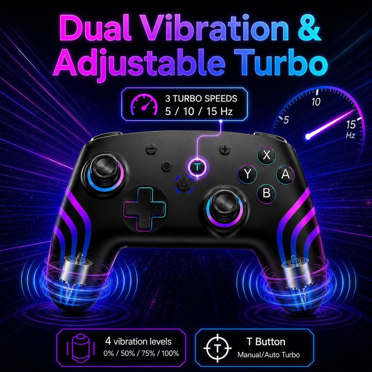 Riscvma 2pcs Controller for Switch/Switch 2/Lite/OLED/PC, Wireless Controller for Switch with 7 Color Changing RGB Lighting/Dual Vibration/6 Axis Gyroscope/Turbo, Ergonomic Precise Joystick
