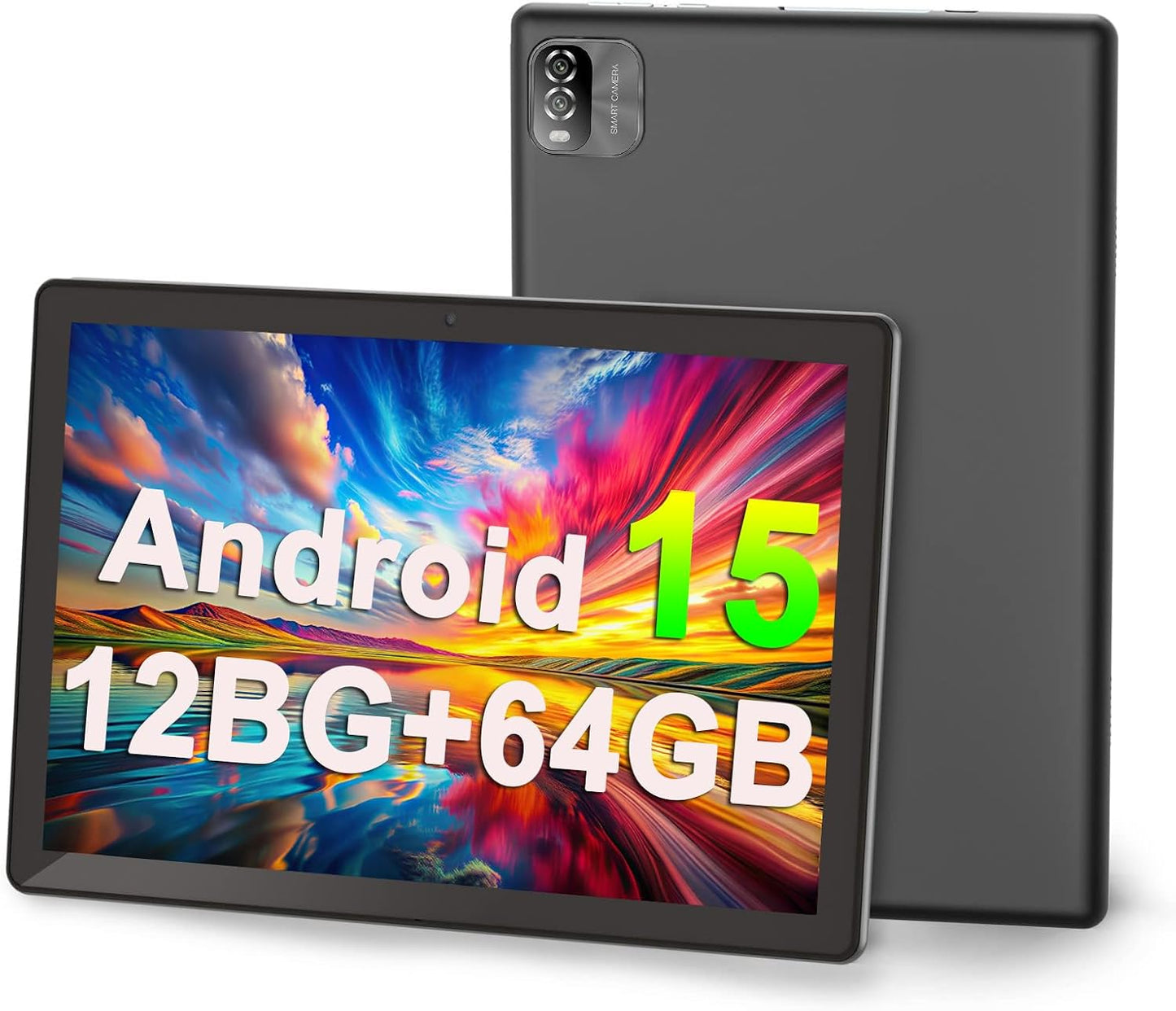 VASOUN Tablet 10 inch, Android 15 Tablets with 12(3 + 9 Expandable) GB RAM 64GB ROM,1280 x 800 HD IPS Display, Wifi, 1.6GHZ Quad Core Processor, Dual Camera, Bluetooth，Tablet PC (Black)