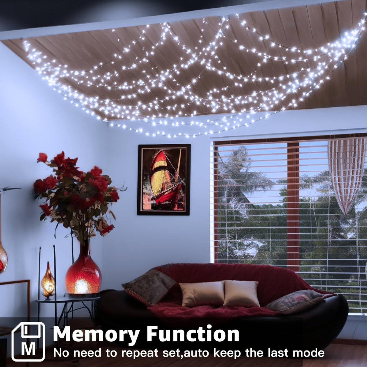 Ollny Fairy Lights Mains Powered 20m 200 LED Outdoor String Plug Remote