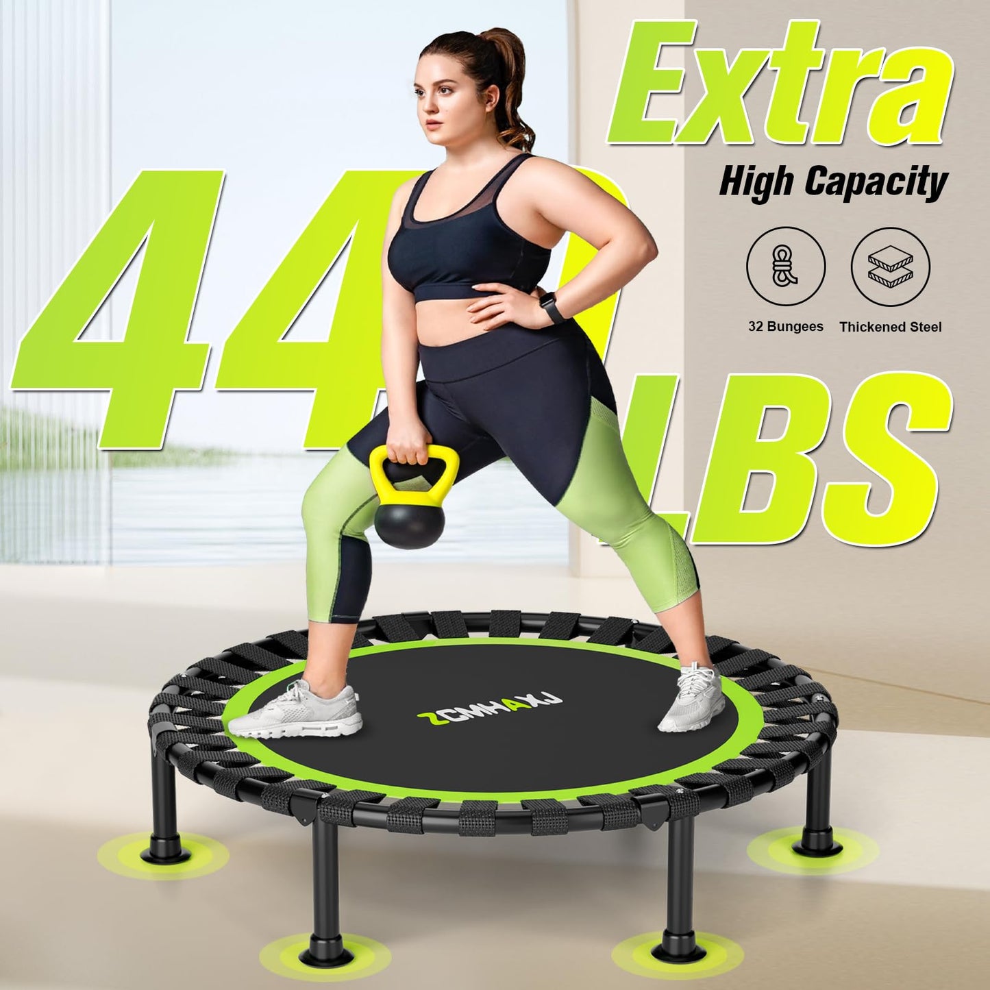 ZCMHAXJ Foldable Mini Trampoline, 40" Rebounder Trampoline for Adults & Kids, 450lbs Capacity with/without U/T-Shaped Adjustable Bar, Indoor Fitness Workout Exercise Equipment