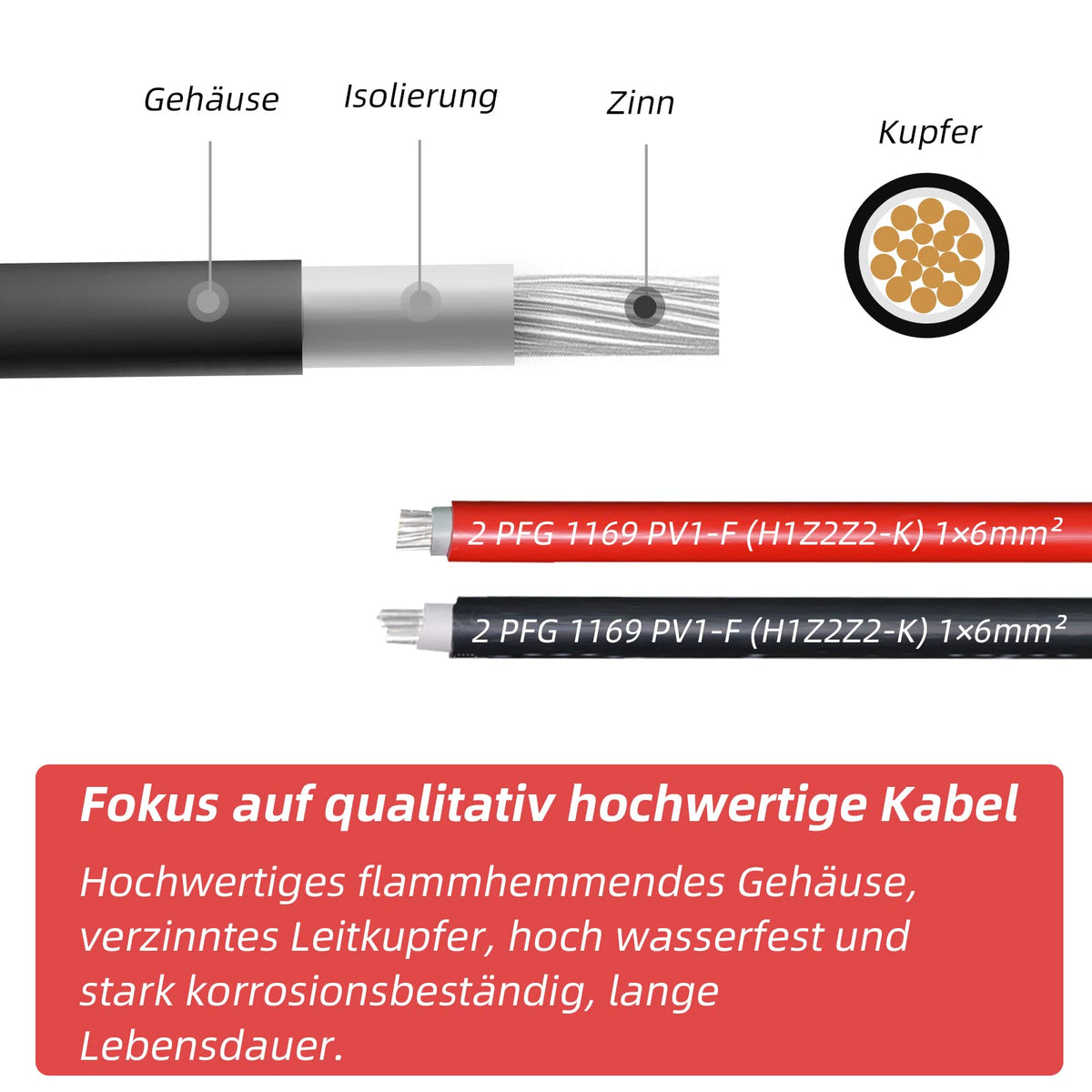 Solar Panel Extension Cable -1M/2M/3M/5M/10M/20M/30M 10AWG(6mm²/4mm²)，Harness Wiring Wire Adapter with Connector，Tinned Copper Electrical Wire Cable- Red+Black (4mm²3M)
