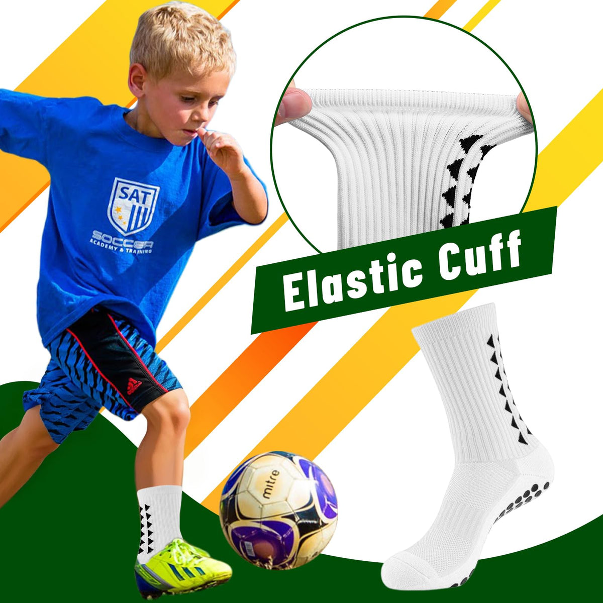 3 Pairs Breathable Kids Grip Socks, Sweat-Absorbent Boys Socks, Grip Socks Football Kids for Running Hockey Football