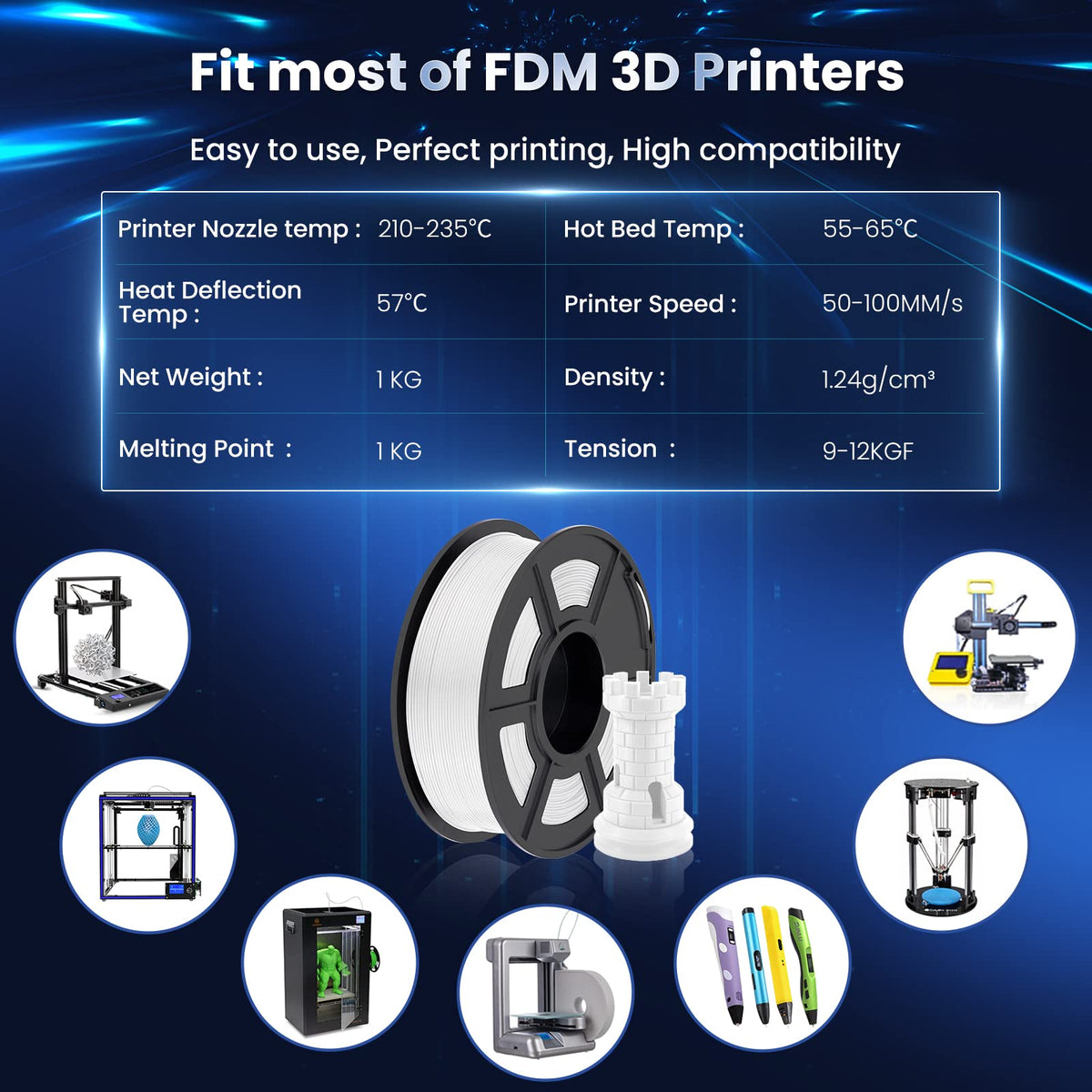 SUNLU PLA+ 3D Printer Filament, Tougher PLA Plus Filament 1.75mm, 1KG Black