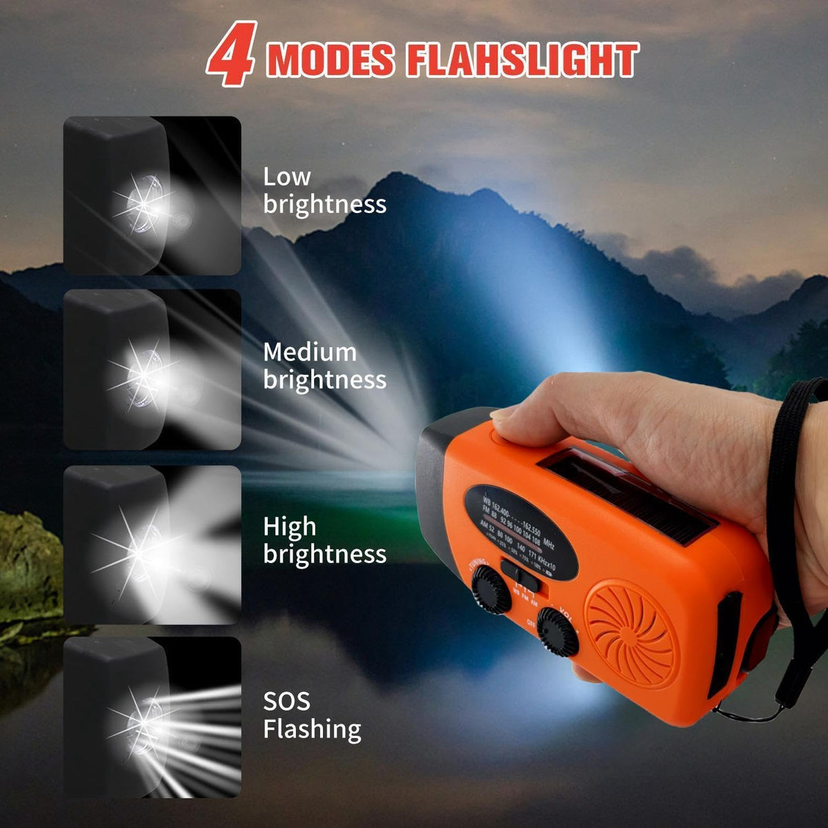 5000mAh Wind Up Solar Radio, Emergency Crank Weather Radio, FM/AM Radios