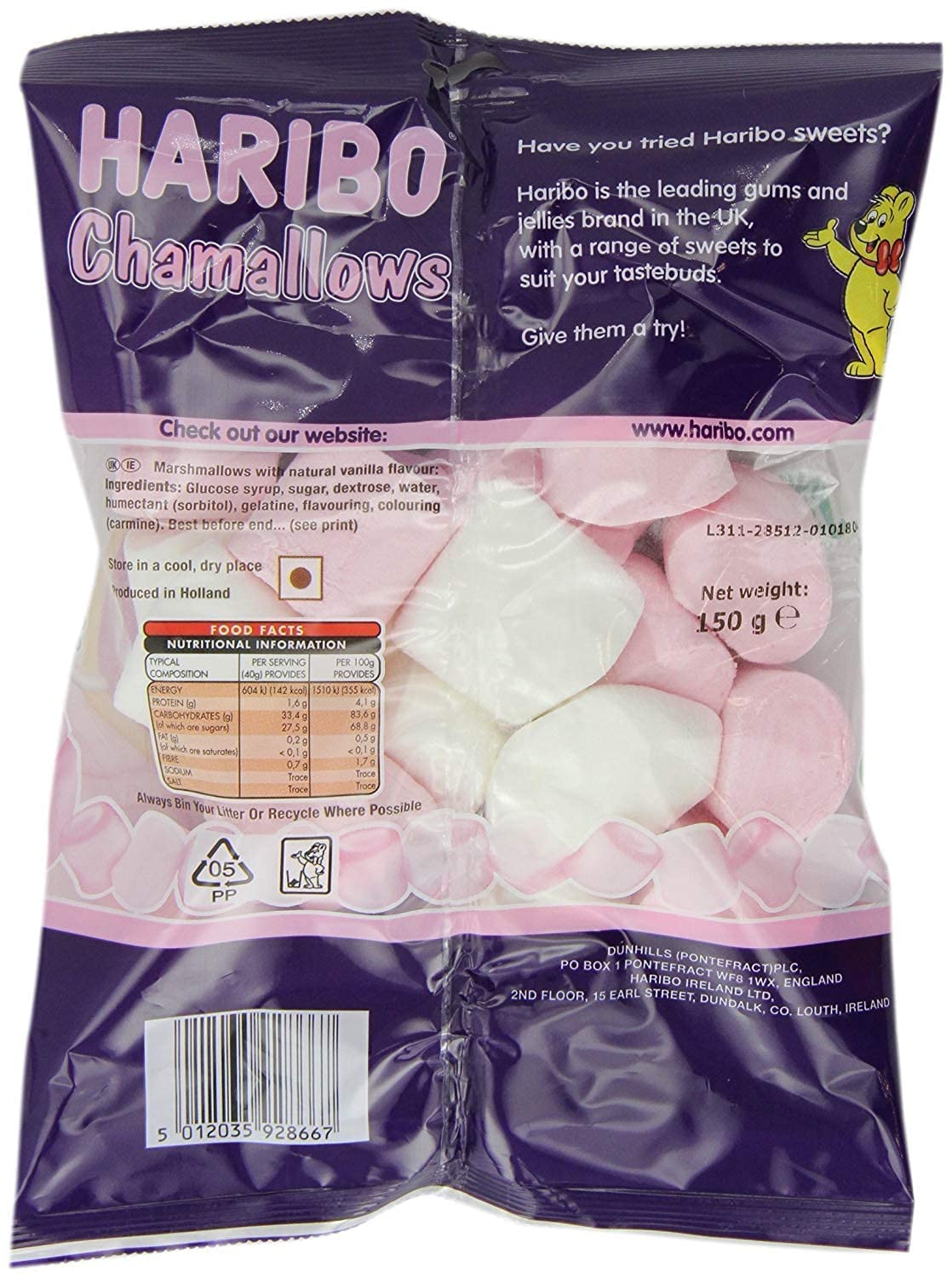 Haribo Chamallows Marshmallows 140g bag sweets