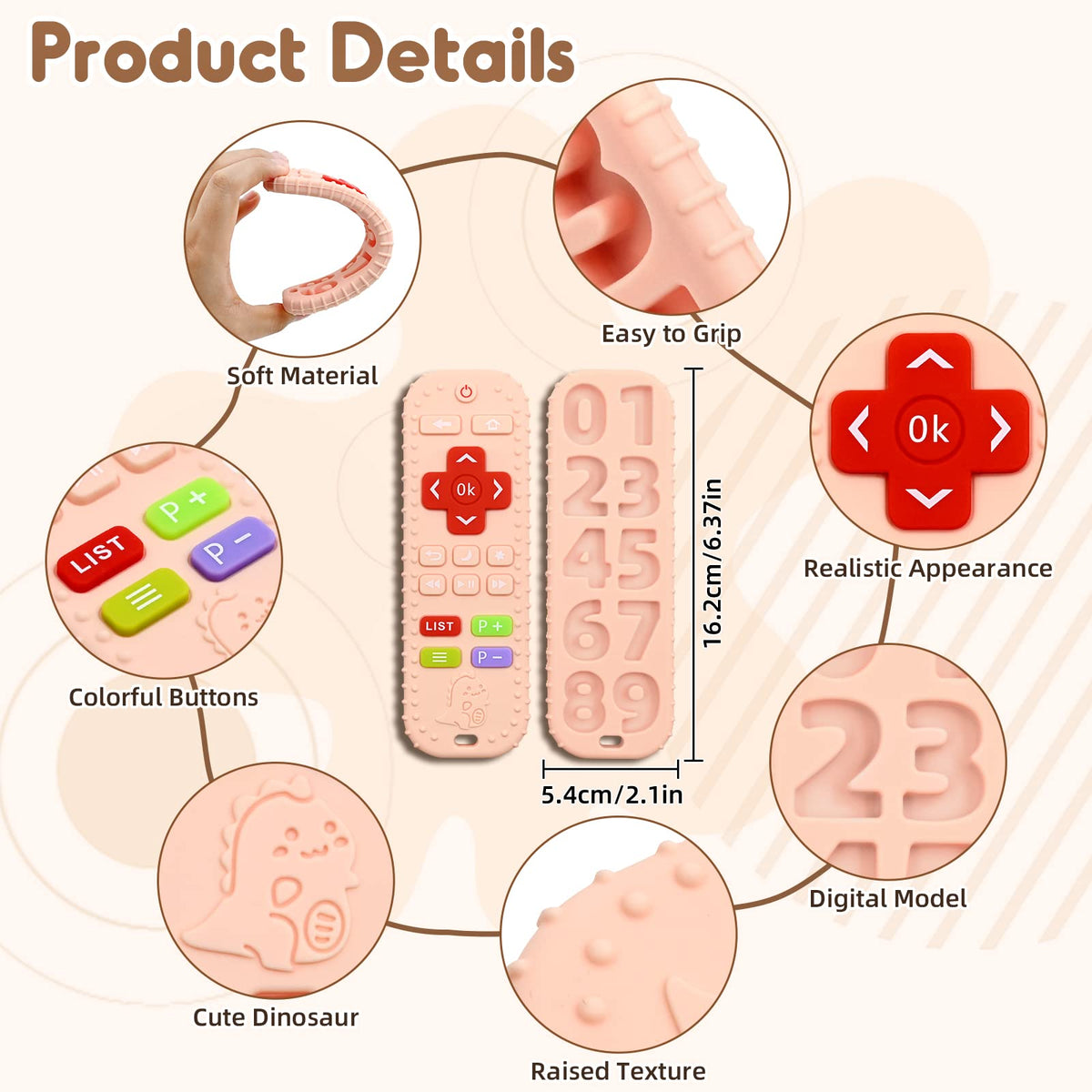 AiTuiTui Baby Teether for Teething Relief Baby Toys 0 3 6 9 12 Months, Sensory Silicone Remote Control Baby Teether Toy for Babies Newborn Infant Boy Girl Autism Toys for Baby Gifts
