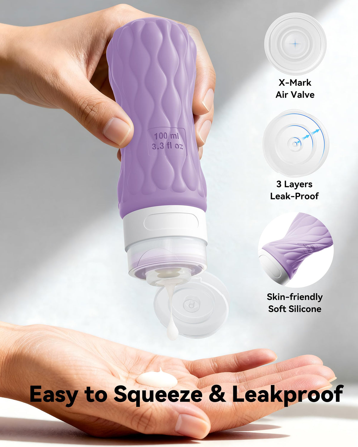 100ml Silicone Travel Bottles for Toiletries for Shampoo and Conditioner