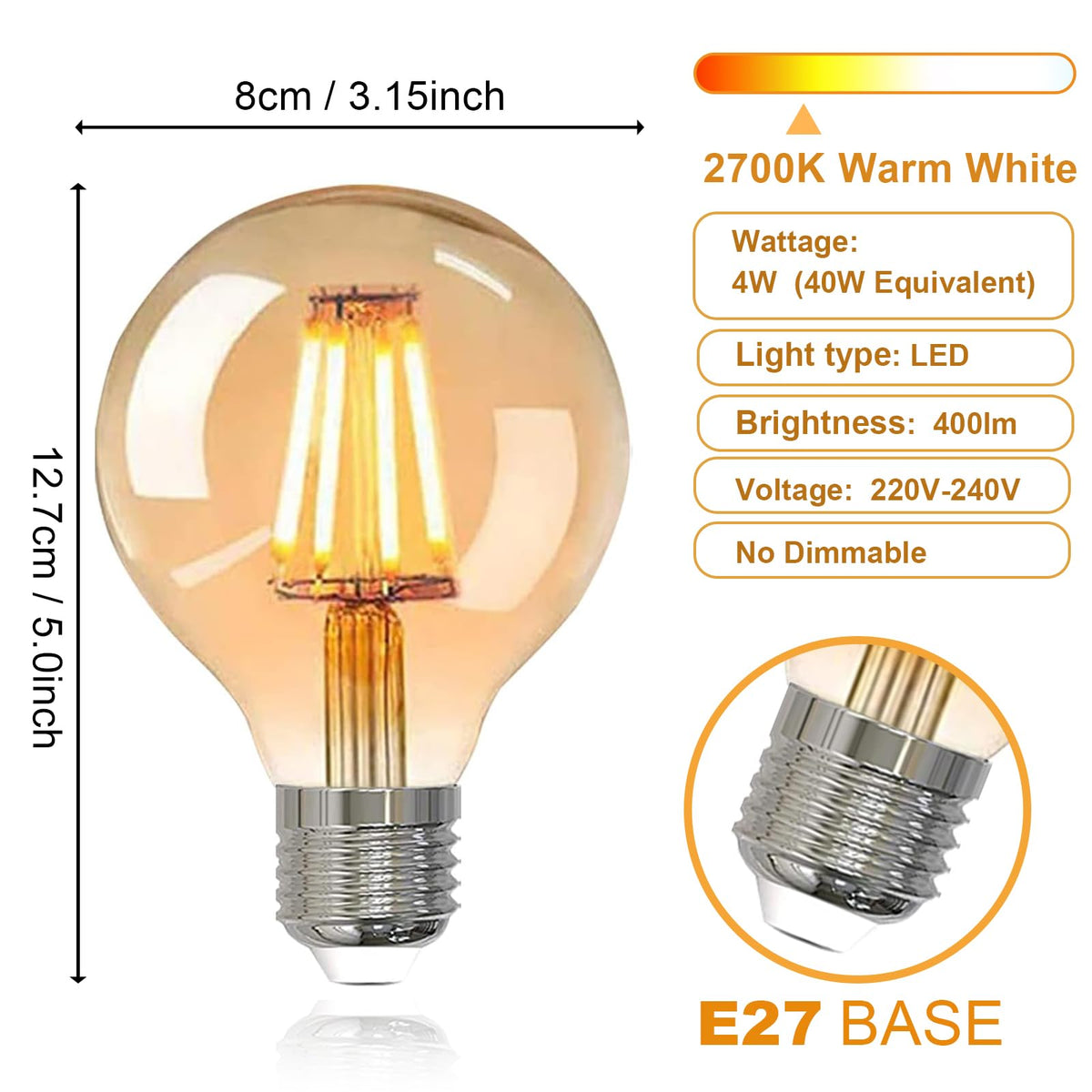 YOUDIAN E27 LED Edison Screw Bulb,Vintage Light Bulb ST64 4W(Pack of 2)