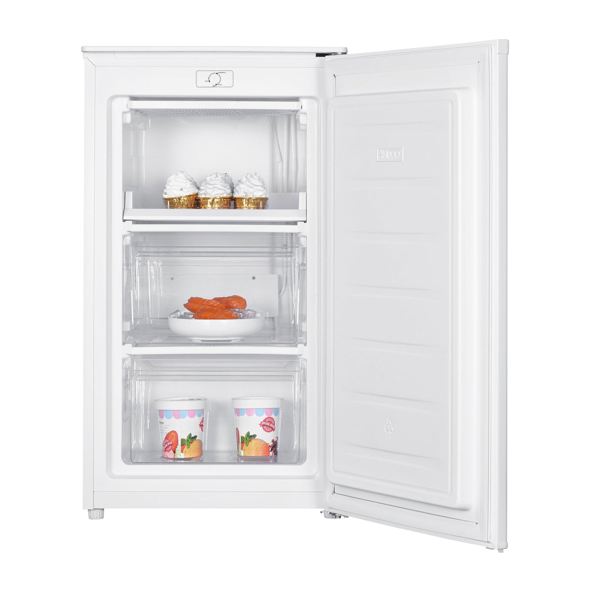 Teknix UC48F2W Freestanding Undercounter Freezer - 48cm Width / 60 Litre Capacity - Suitable for Outbuildings - 3 Large Compartments - 4 Star Freezer Rating - White