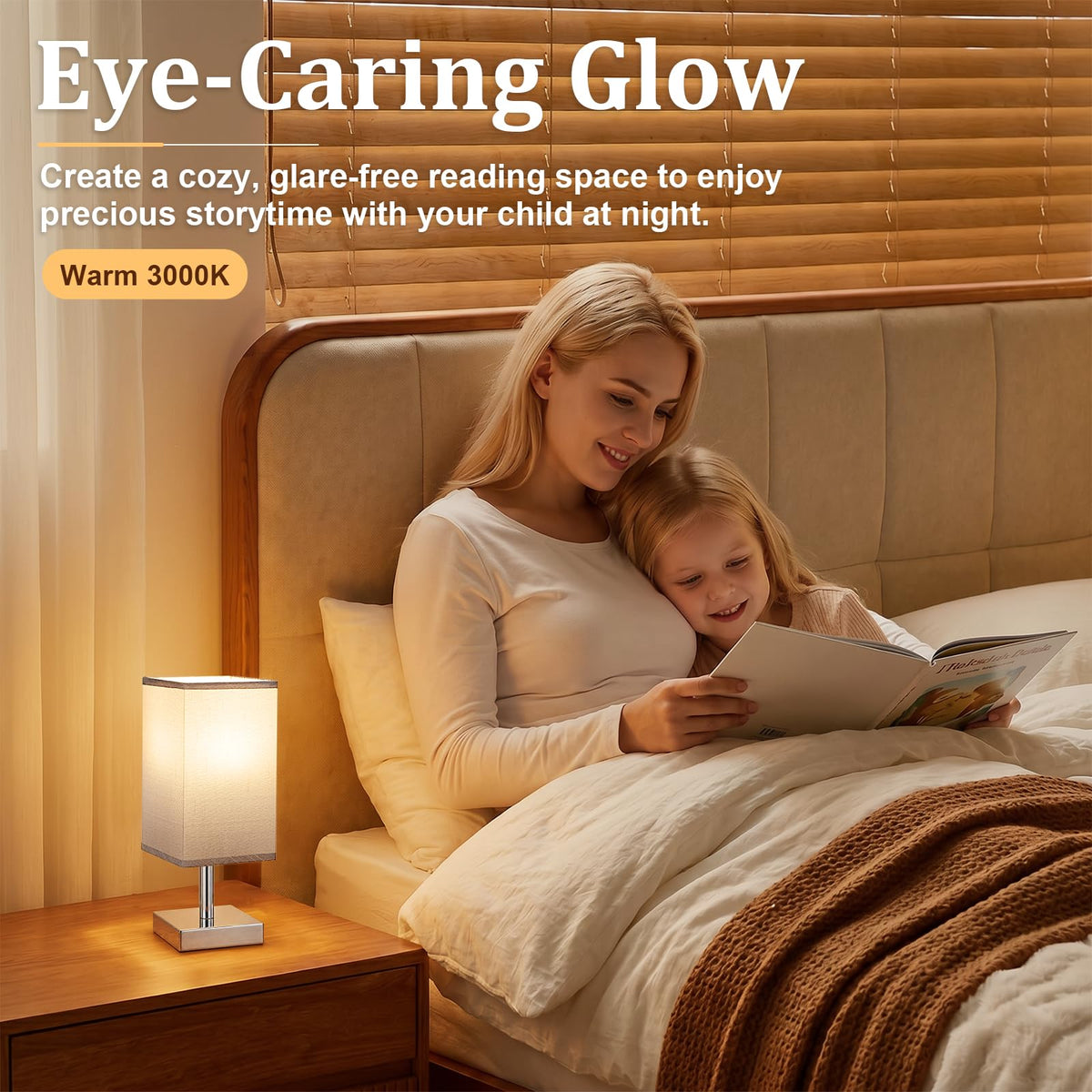 White Table Lamp for Bedroom, Small Bed Lamp with for Bedroom, Silver Base(Bulb Included)