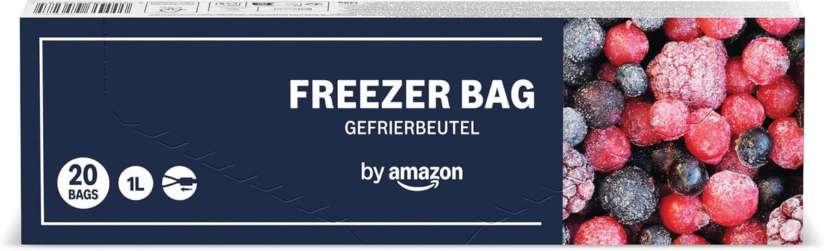by Amazon 1 Litre Freezer Bags with Glide Closure, Pack of 20
