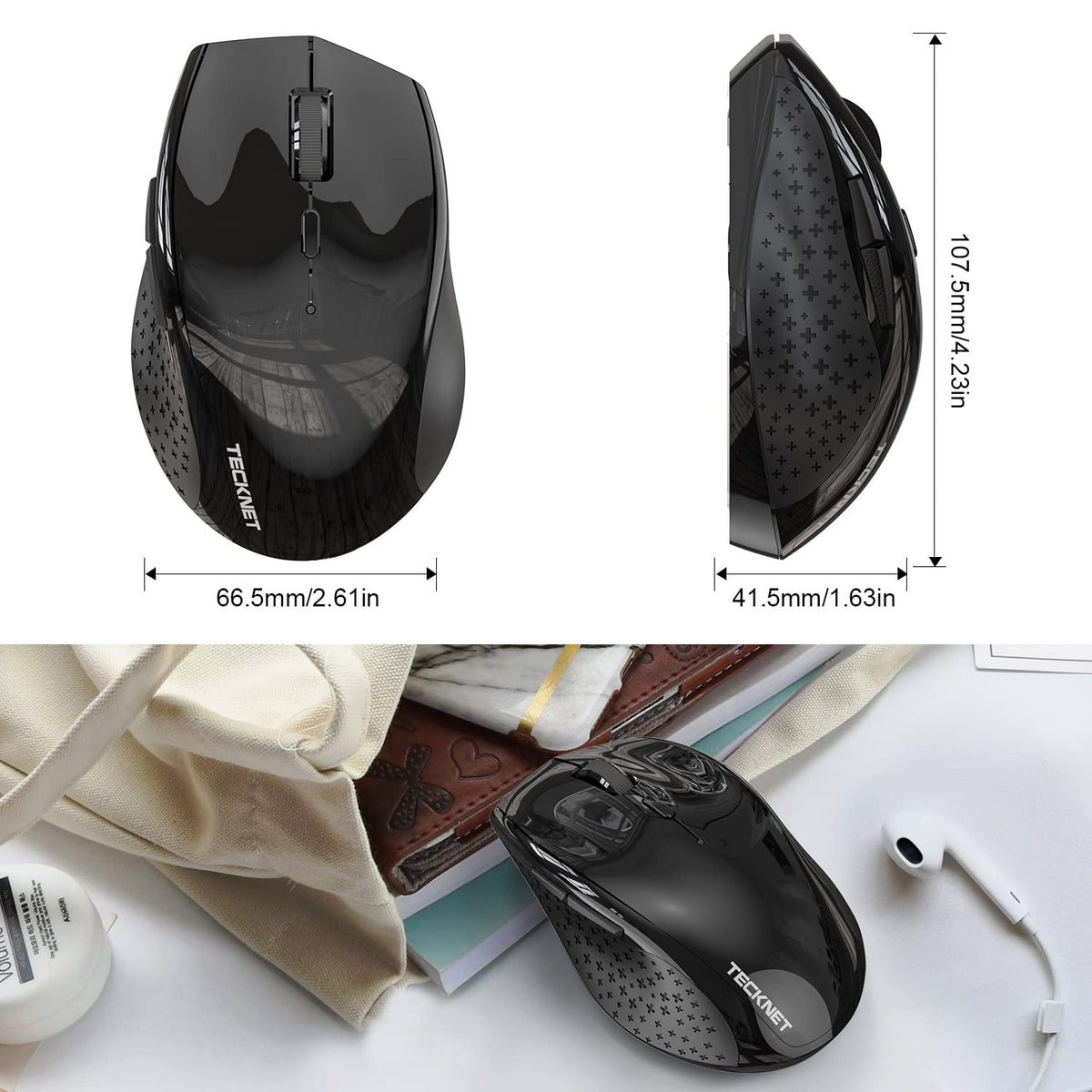 TECKNET Wireless Mouse for Laptop, 4800 DPI Optical Computer Mice with 6 Adjustable Levels, 30 Months Long Battery Life 2.4G Cordless USB Silent Mouse for Notebook, PC, Office Home Work -Grey