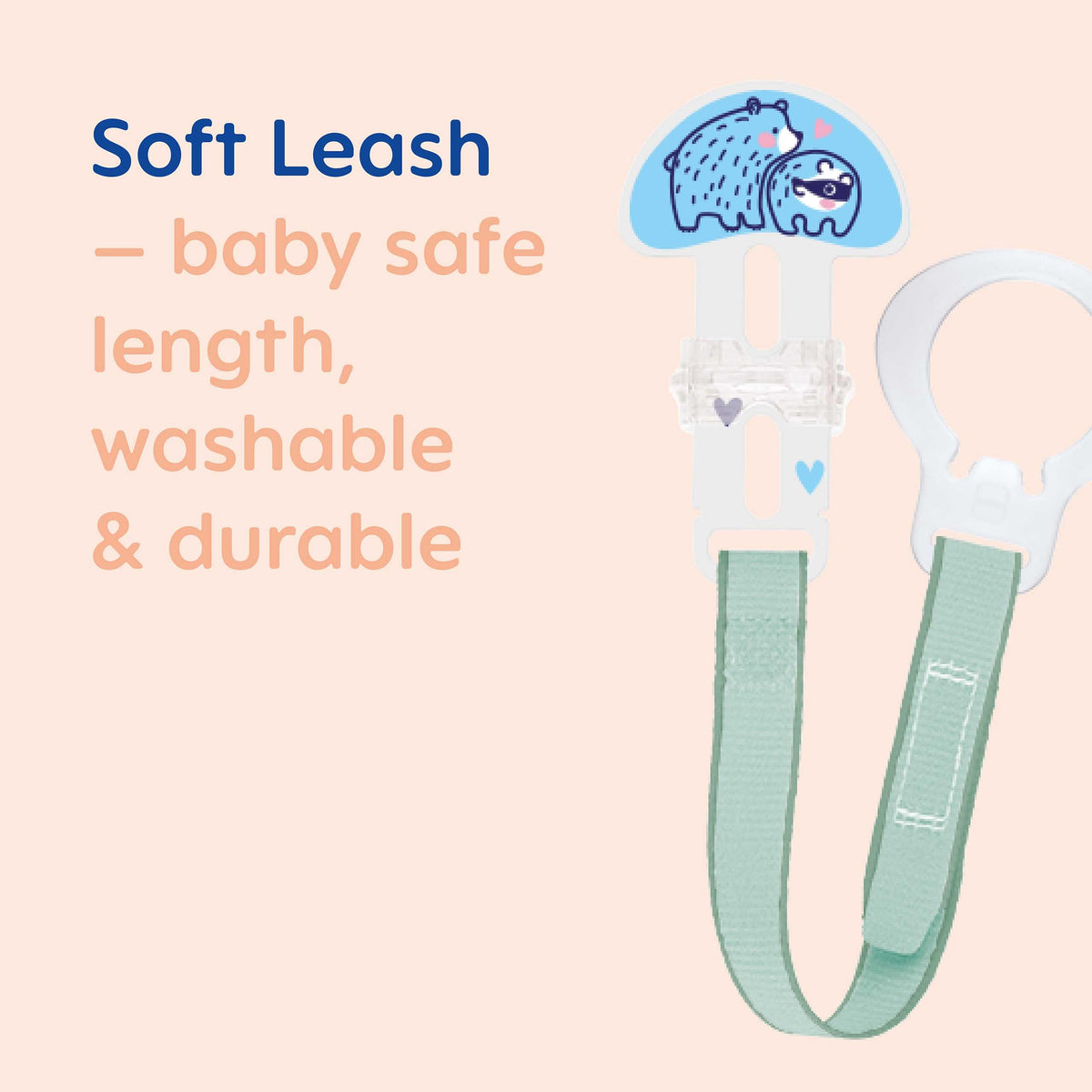 MAM Dummy Clip | 2 Pack | Baby Soother Clips Fit All MAM Soothers | Adjustable Length and Lightweight Design | Baby Accessories | Pink | Dummies Not Included