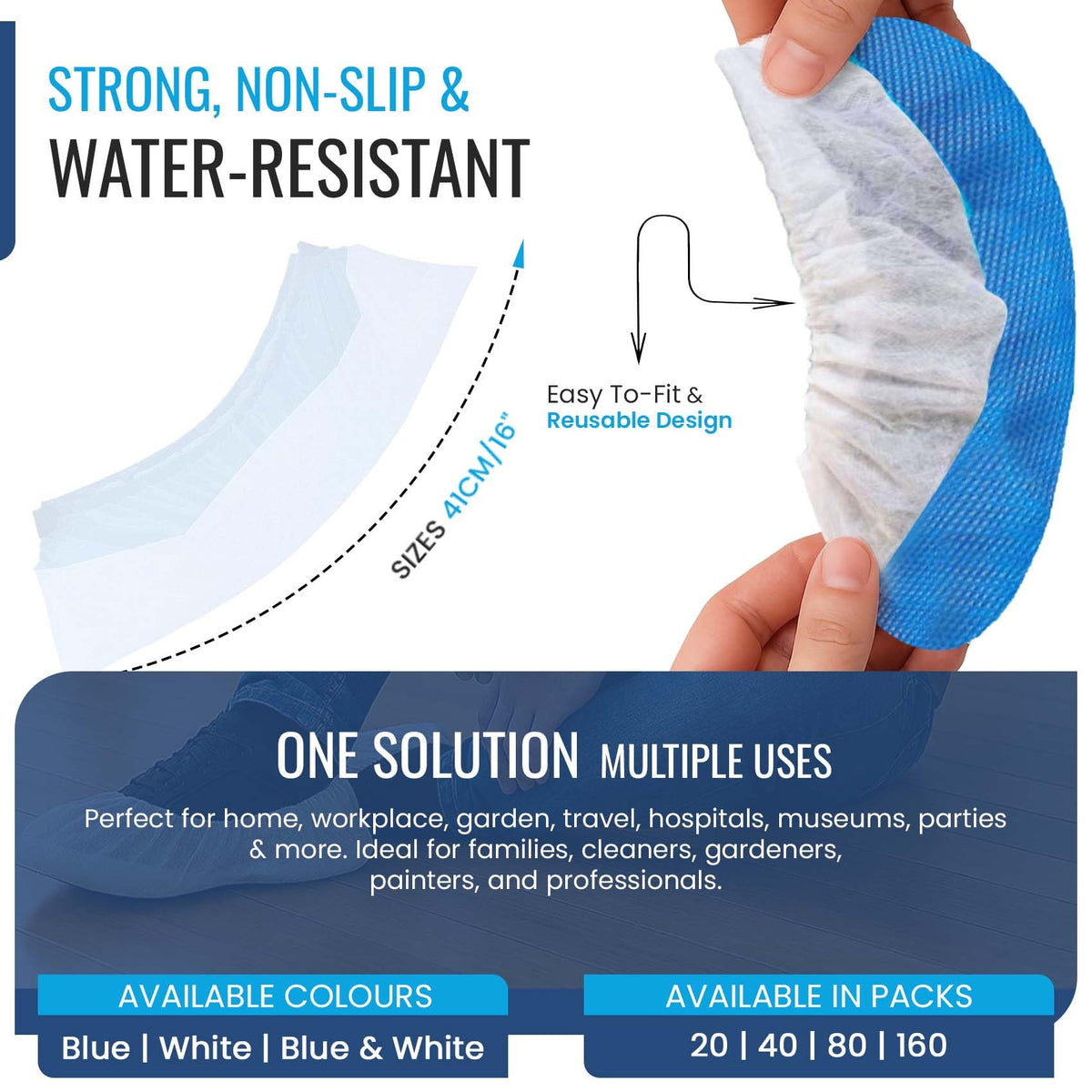 TYGA 20 Pieces Waterproof Reusable Shoe Covers - Blue