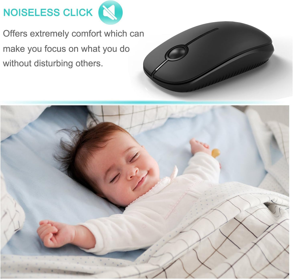 Seenda Wireless Mouse, Silent with 2.4G USB Receiver, Black