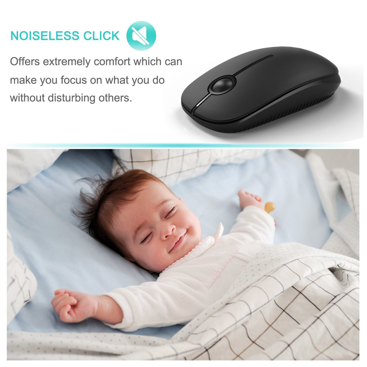 Seenda Wireless Mouse, Silent with 2.4G USB Receiver, Black