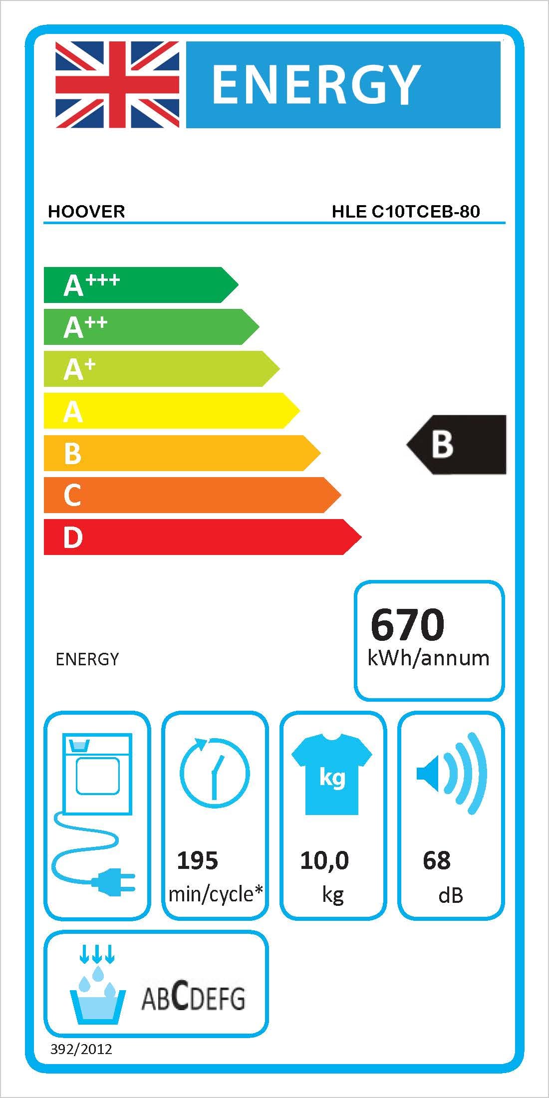Hoover HLEC8LGB-80 Freestanding Condenser Tumble Dryer, Sensor Dry, 8 kg Load, Black