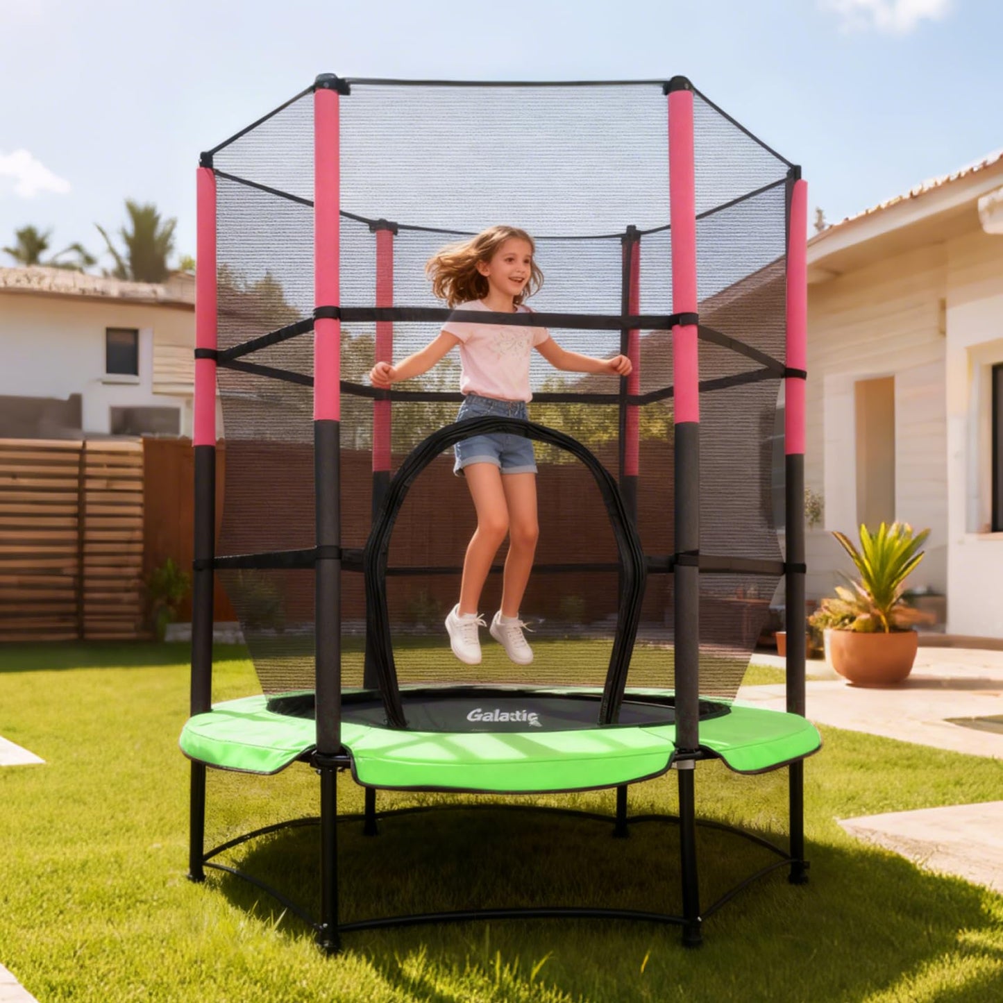 GALACTICA 55" Kids Mini Trampoline with Safety Enclosure Net — Max 25 kg | 4 Colours