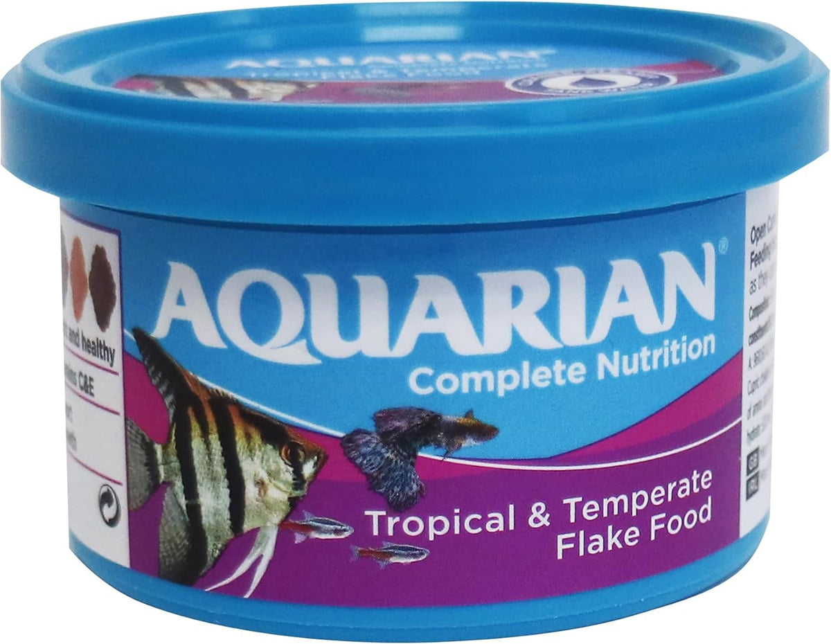 AQUARIAN Complete Nutrition, Aquarium Tropical & Temperate Fish Food Flakes, 50g Container