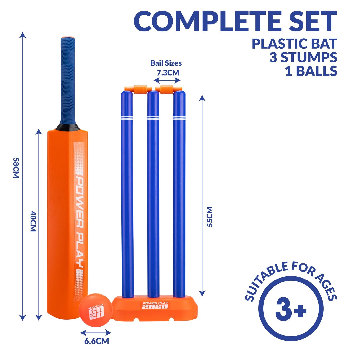 Powerplay Plastic Cricket Set Size 1 for Kids, Lightweight Ball, Stumps & Bat – Fun Outdoor Cricket Set