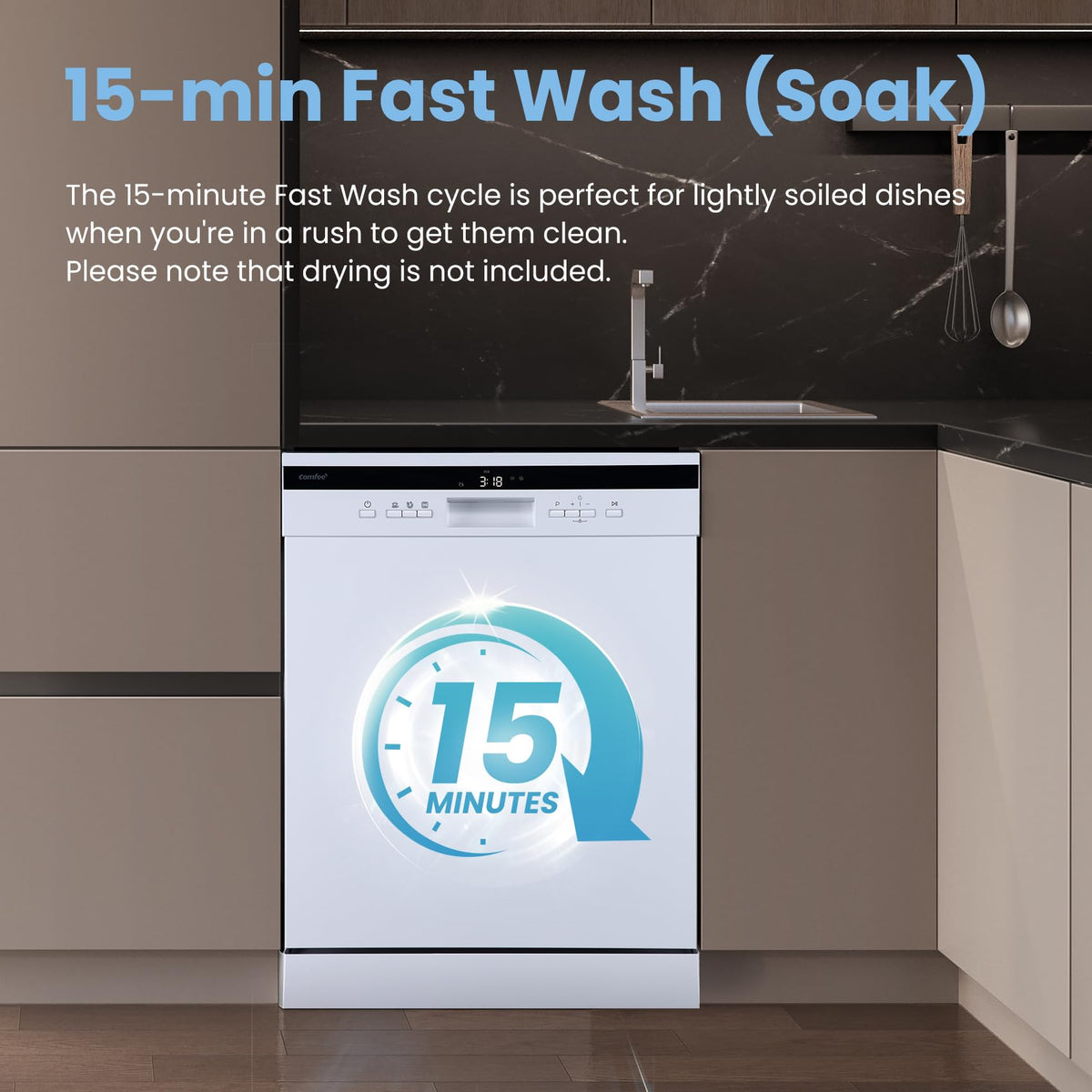 COMFEE' Full Size Freestanding Dishwasher, 14 Place Settings, Black
