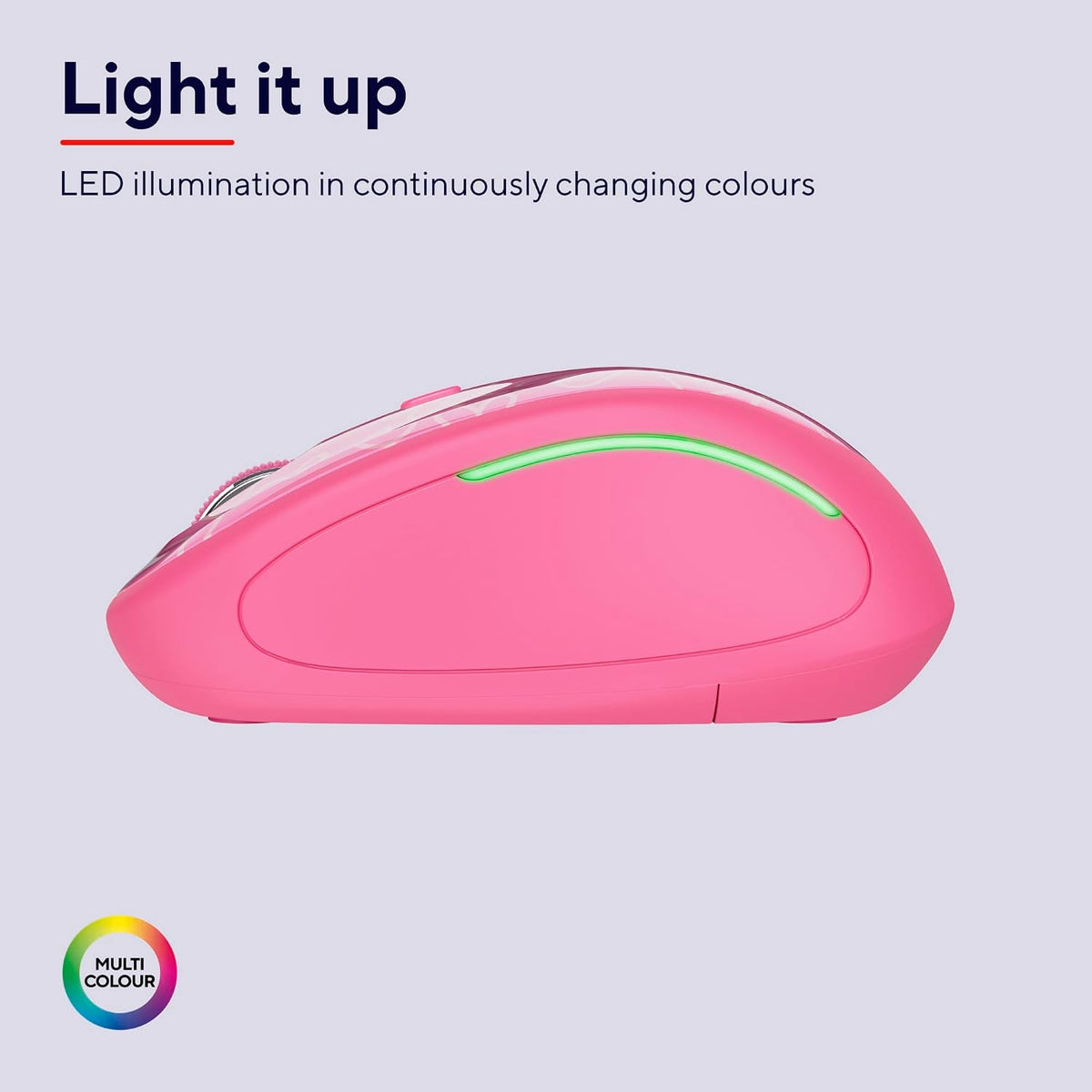 Trust Yvi FX Wireless Mouse with LED Illumination, USB Micro Receiver, RF 2.4 GHz, 800/1600 DPI, Ambidextrous, 8 m Range, Computer Mouse for Laptop, PC and Mac - Pink