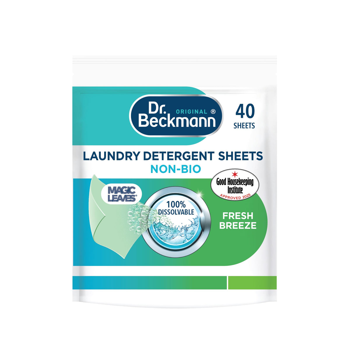 Dr. Beckmann Laundry Detergent Sheets, NON-BIO, Fresh Breeze, 25 Sheets